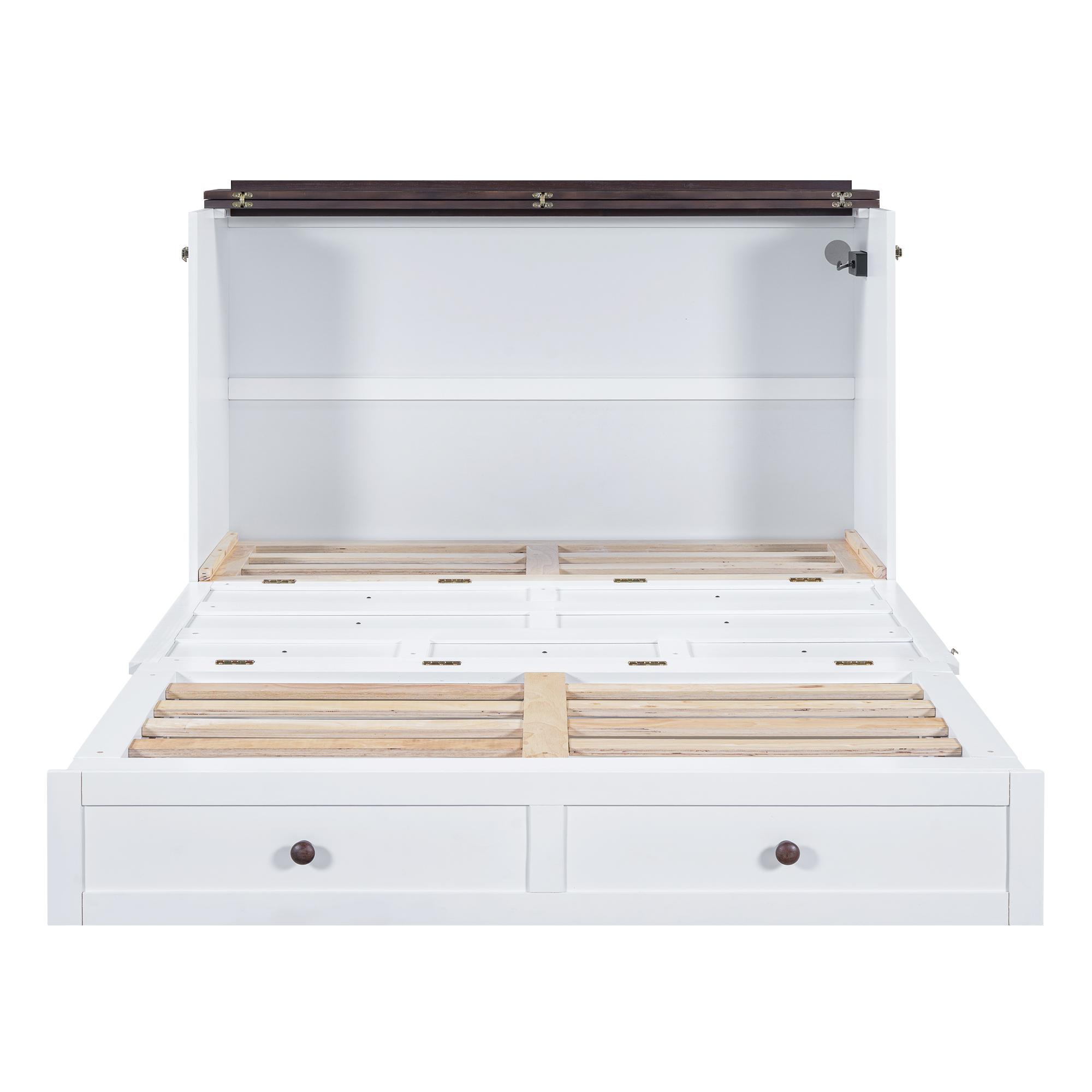 Struttura Letto trasformabile e salvaspazio, a piattaforma mobile con cassetti e ripiani, senza materasso, 140x200 cm, Bianco   Aosom Italy