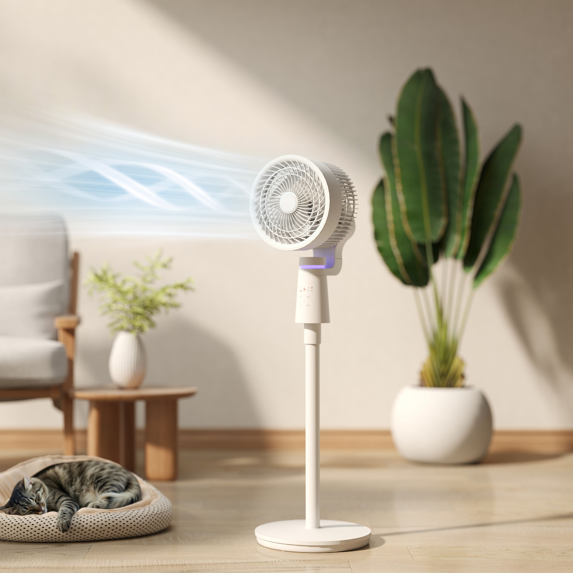 HOMCOM Pedestal Air Circulation Fan with Oscillating, Light Off, White