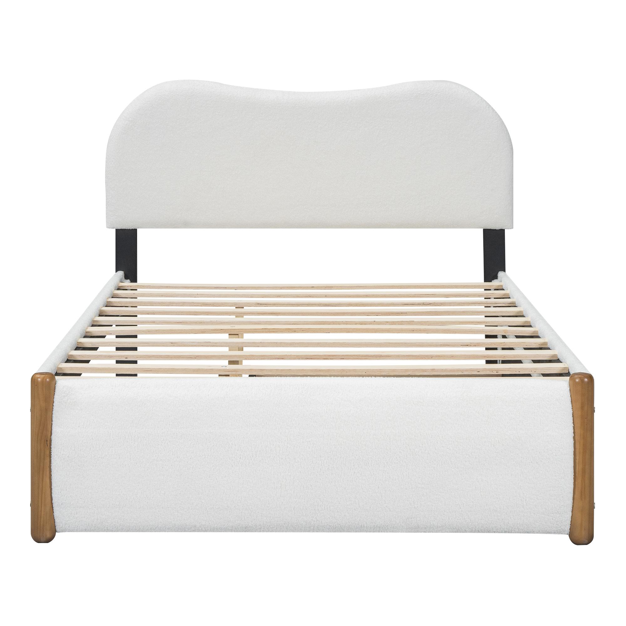 Letto imbottito a piattaforma 140x200 cm con letto estraibile, senza materasso, Bianco