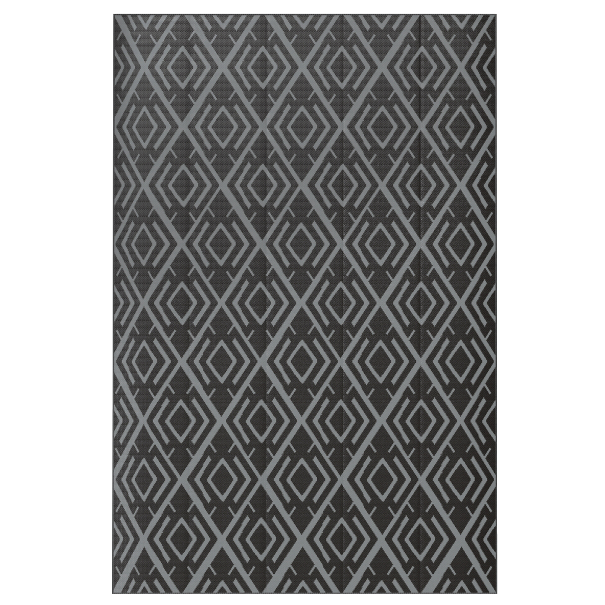 Outsunny Alfombra de Exterior Reversible 182x274 cm con Patrón Geométrico de Rombos Impermeable Bolsa de Transporte Negro