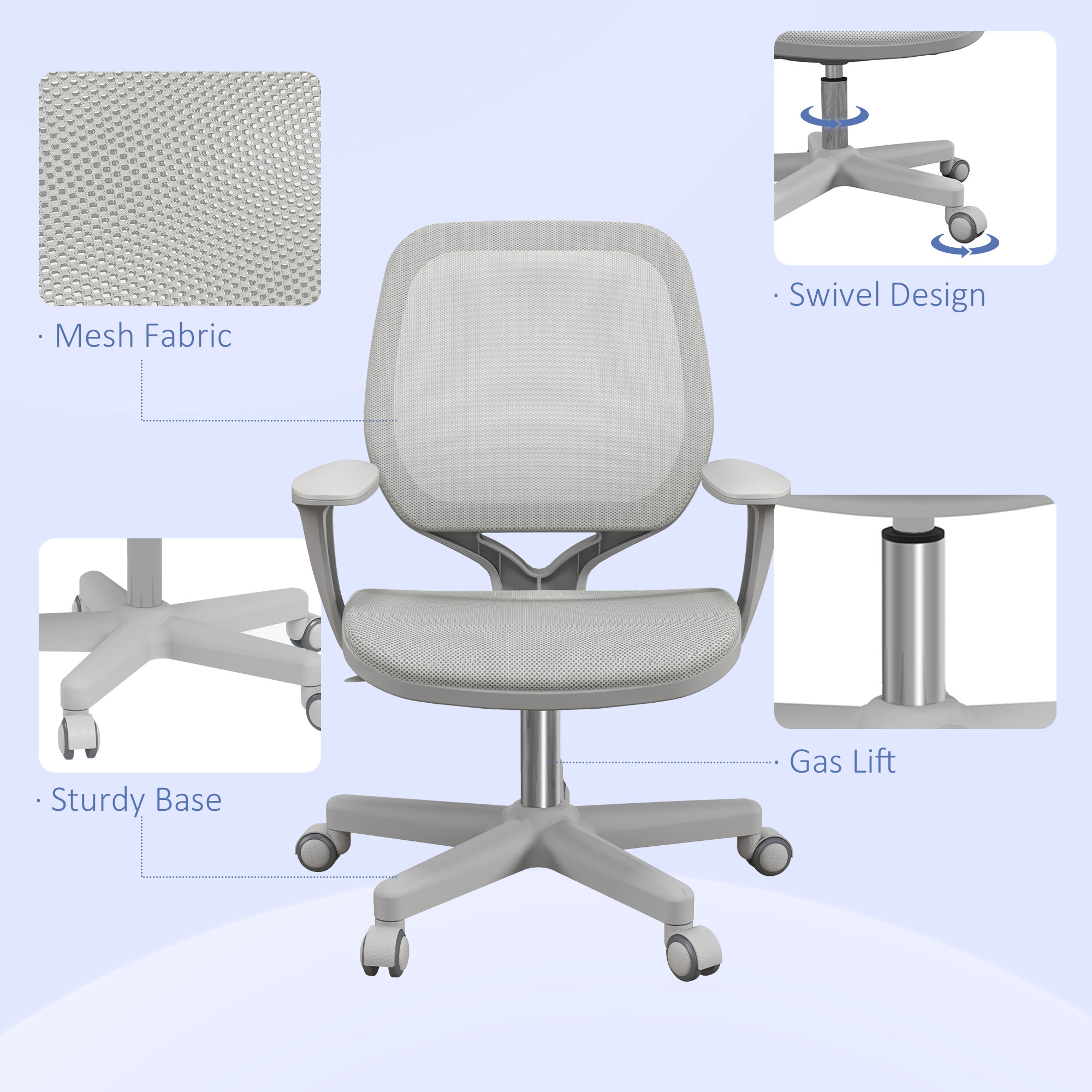 Vinsetto 44-56cm Mesh Back Office Chair Grey 7