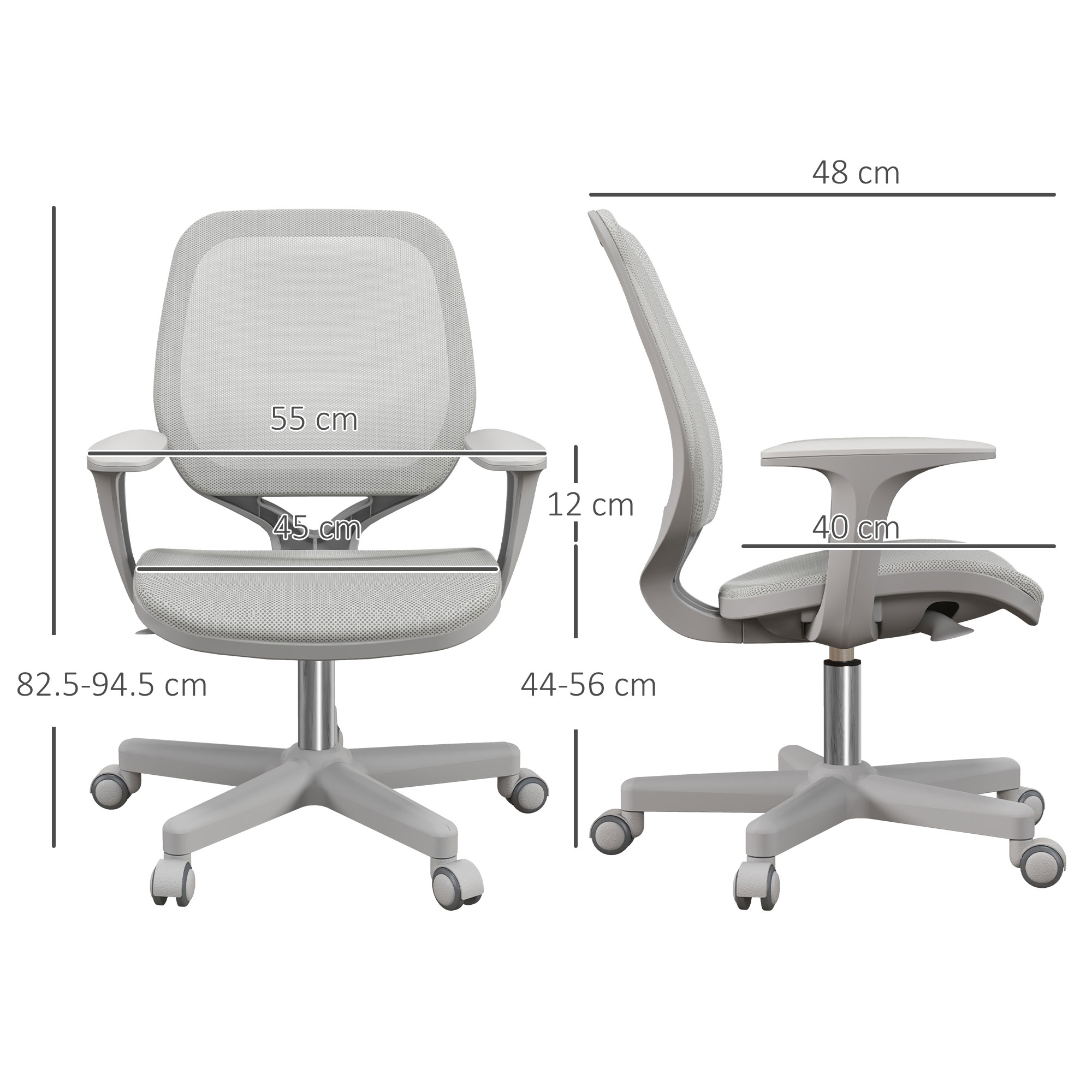 Vinsetto 44-56cm Mesh Back Office Chair Grey 3