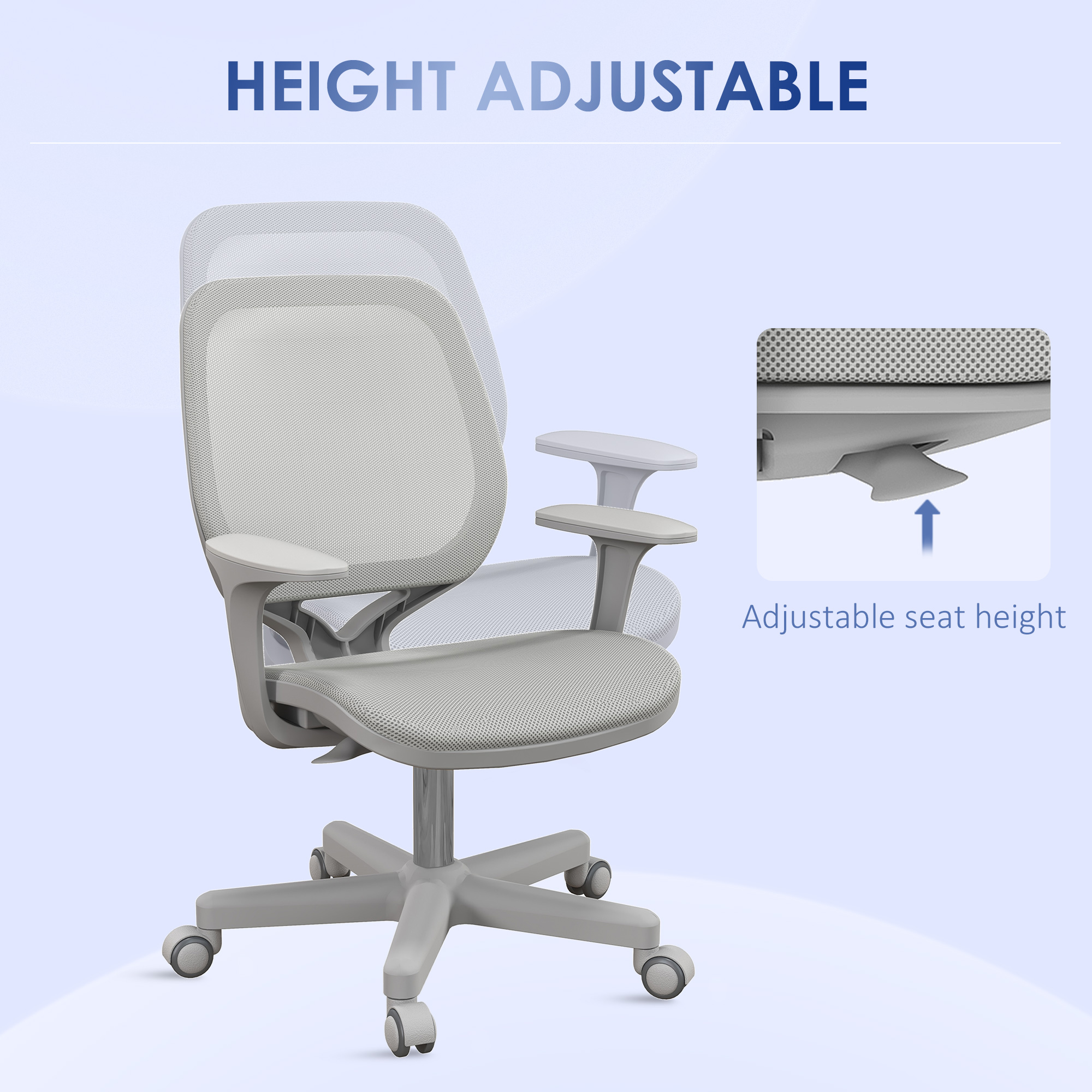 Vinsetto 44-56cm Mesh Back Office Chair Grey 5