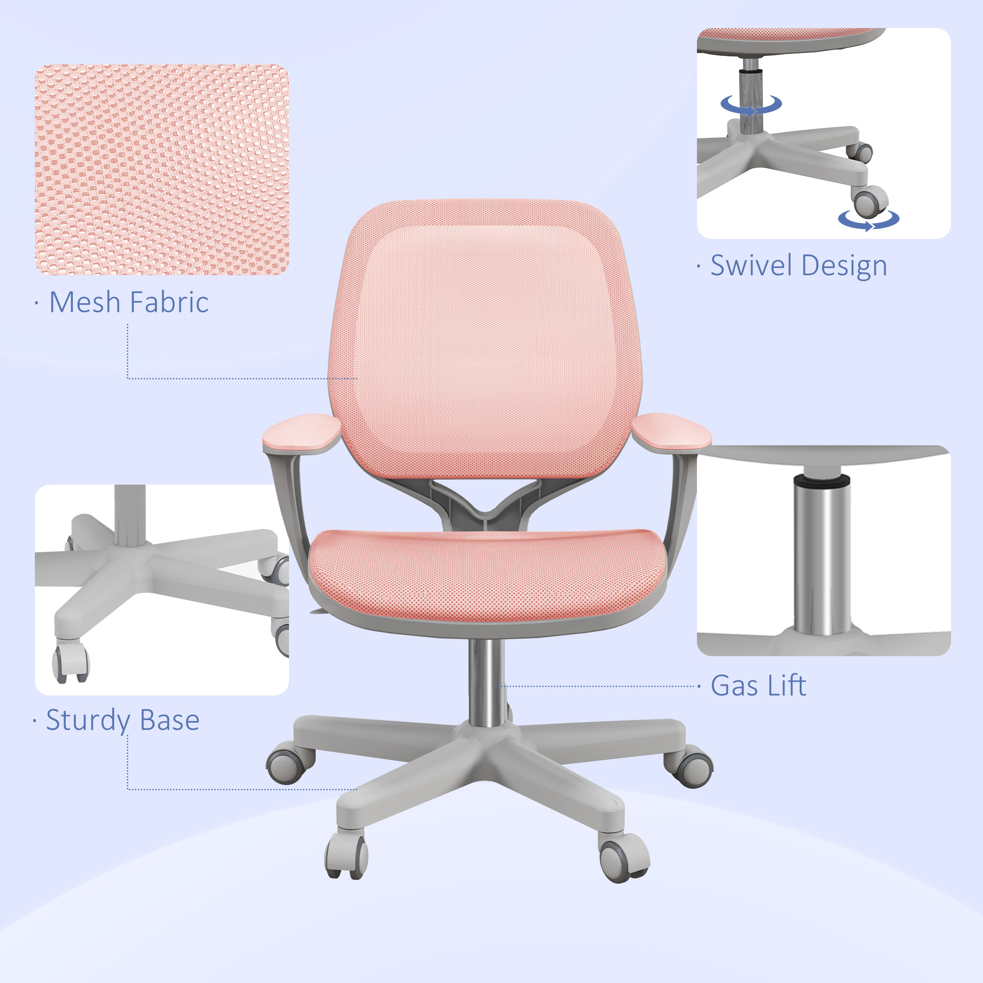Vinsetto 44-56cm Mesh Back Office Chair Pink 7