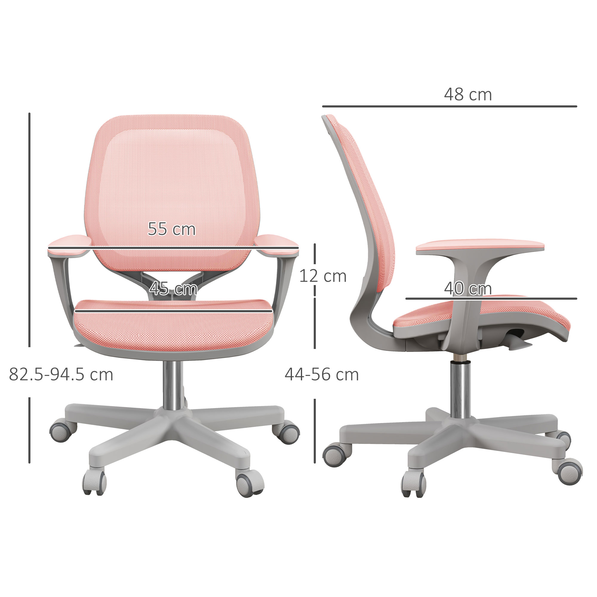 Vinsetto 44-56cm Mesh Back Office Chair Pink 3
