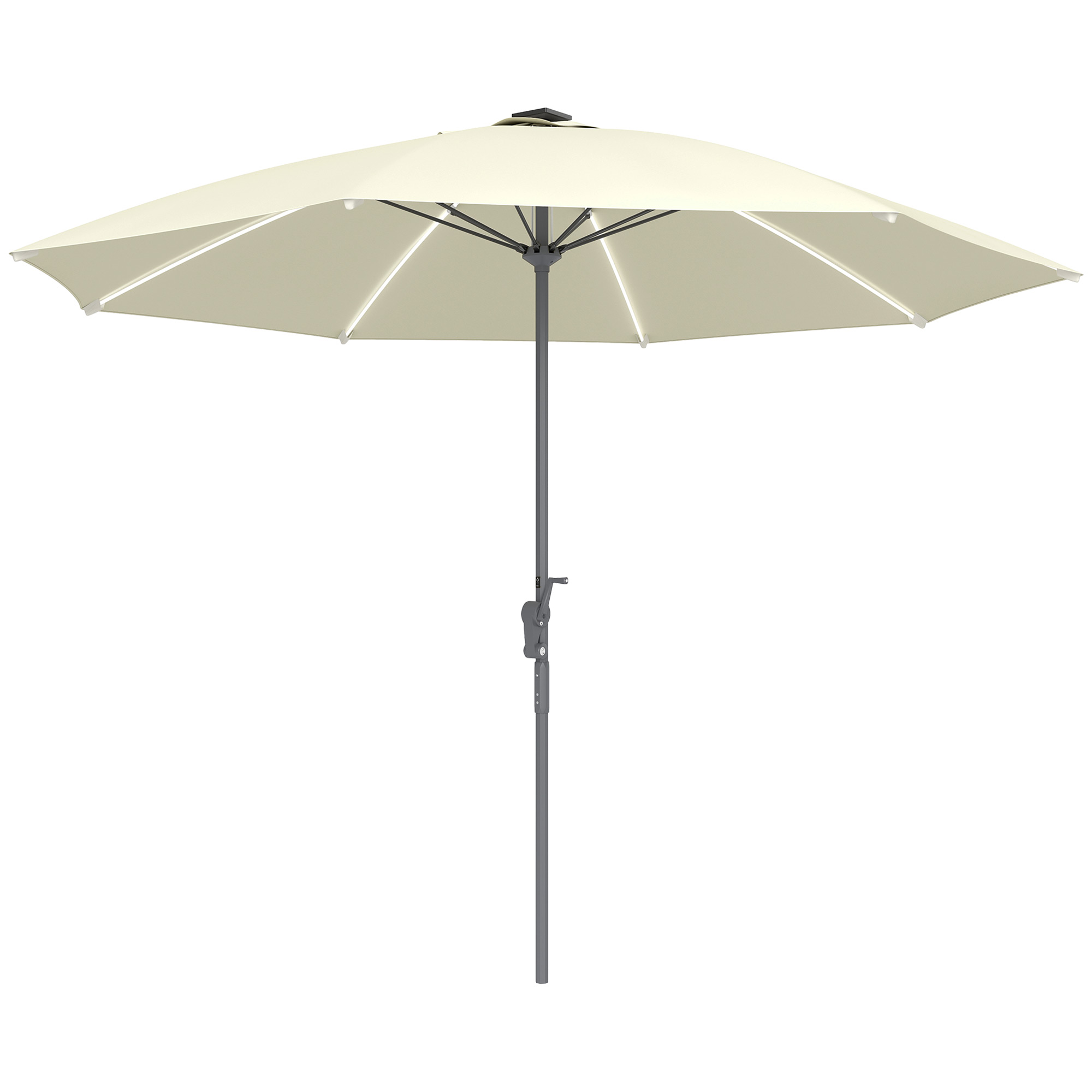 Outsunny Sombrilla Terraza Exterior con Luces LED Protección UV50+ Poste de Aluminio Manivela Techo Ventilado Ø300x256 cm Crema