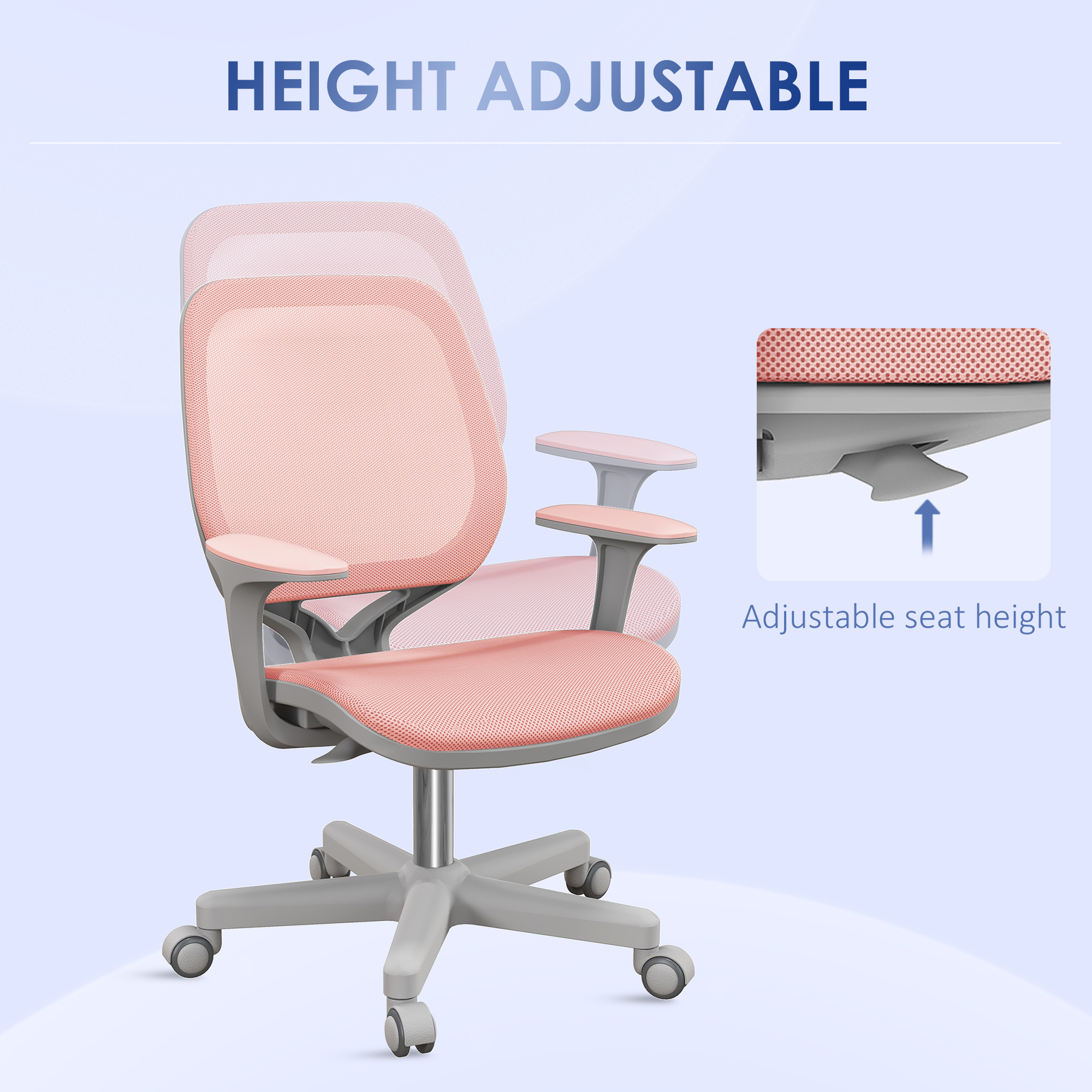 Vinsetto 44-56cm Mesh Back Office Chair Pink 5