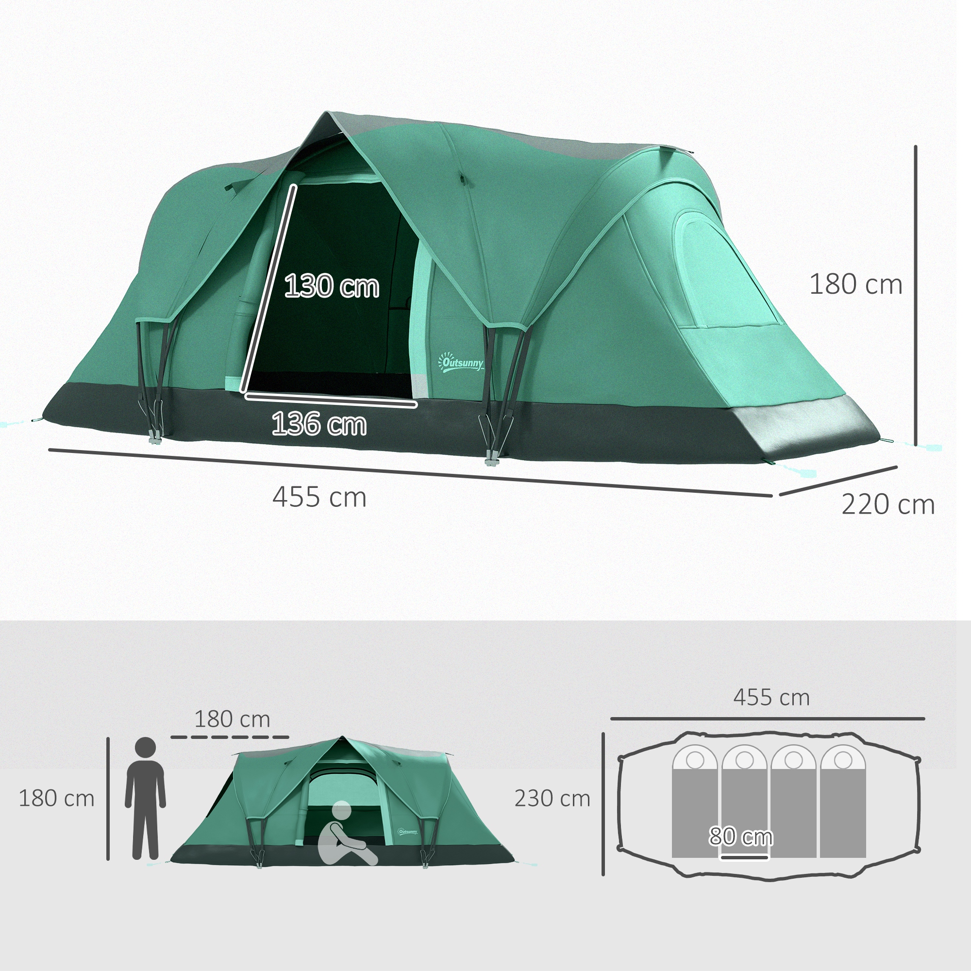 Outsunny 5-6 Man Dome Camping Tent Dark Green 3