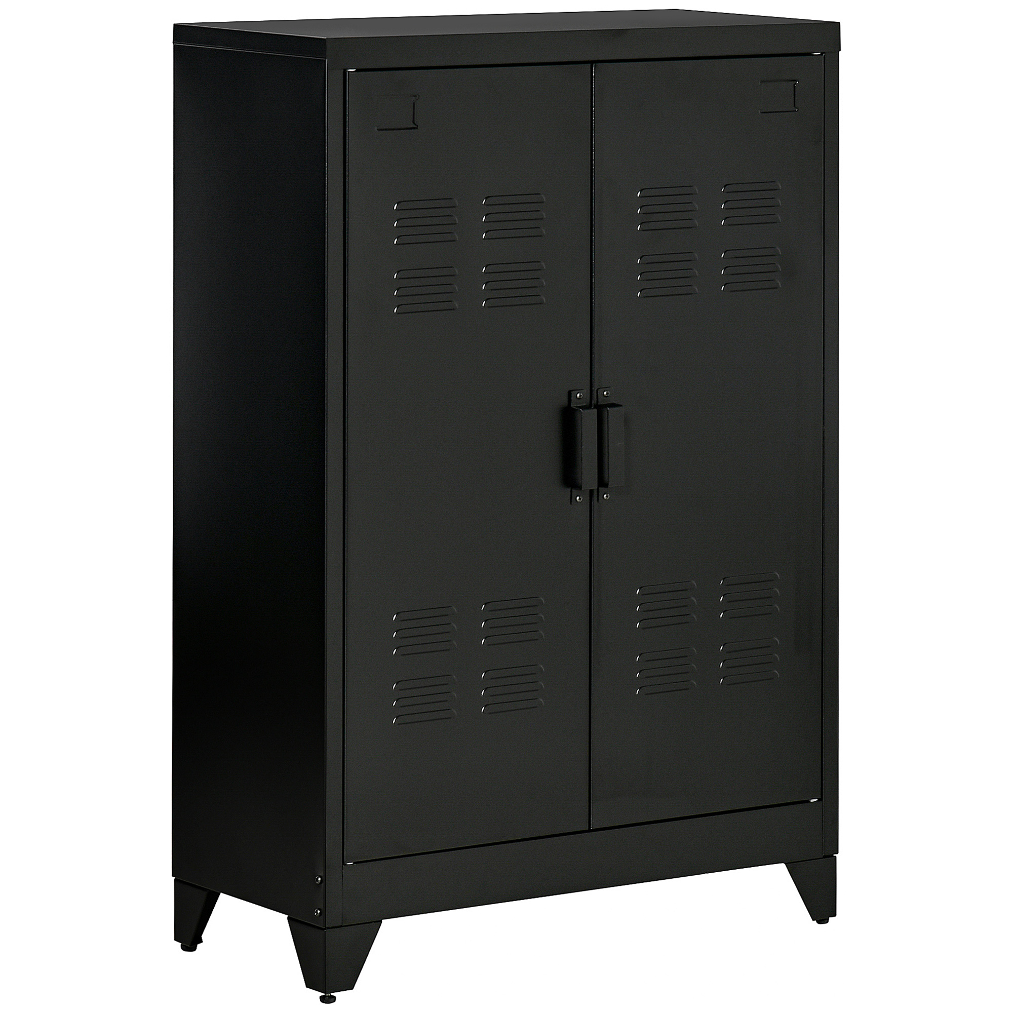 HOMCOM Armario Metálico con Doble Puerta y 2 Baldas Ajustables Mueble Multiusos para Oficina Salón Dormitorio 75x33x110cm Negro | Aosom España
