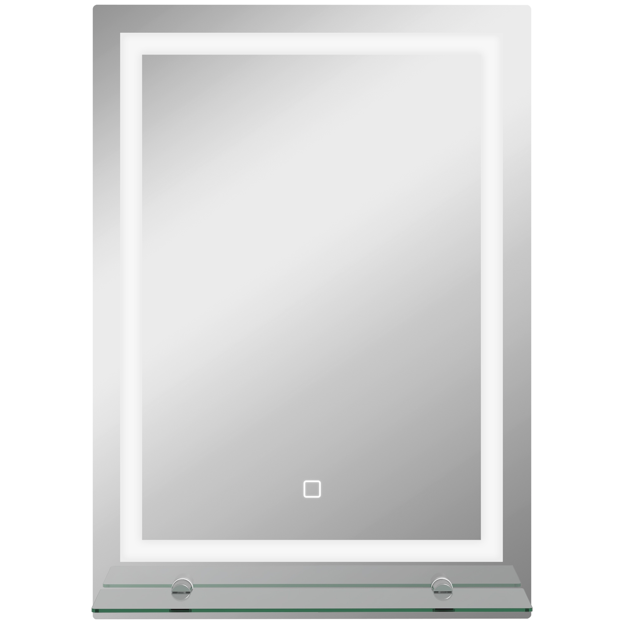 kleankin Espejo para Baño 50x70 cm con 3 Colores de Luz Estante de Vidrio Función de Memoria e Interruptor Táctil Plata