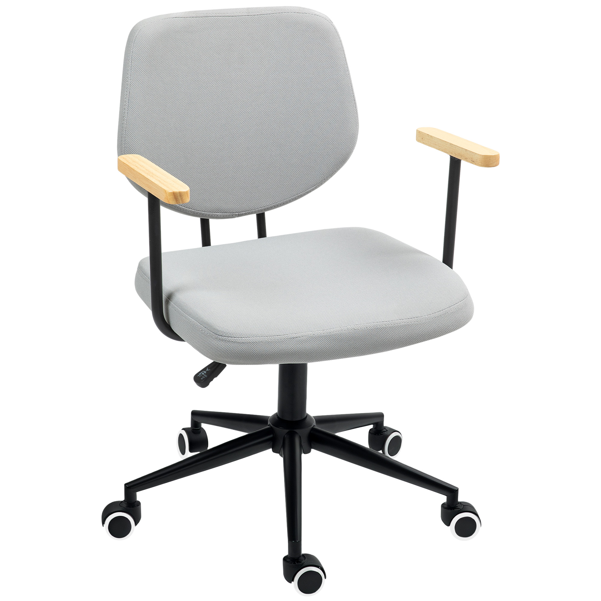 HOMCOM Silla de Oficina Moderna con Reposabrazos de Madera Asiento Ajustable y Ruedas para Oficina y Estudio 59x55x84-94cm Gris