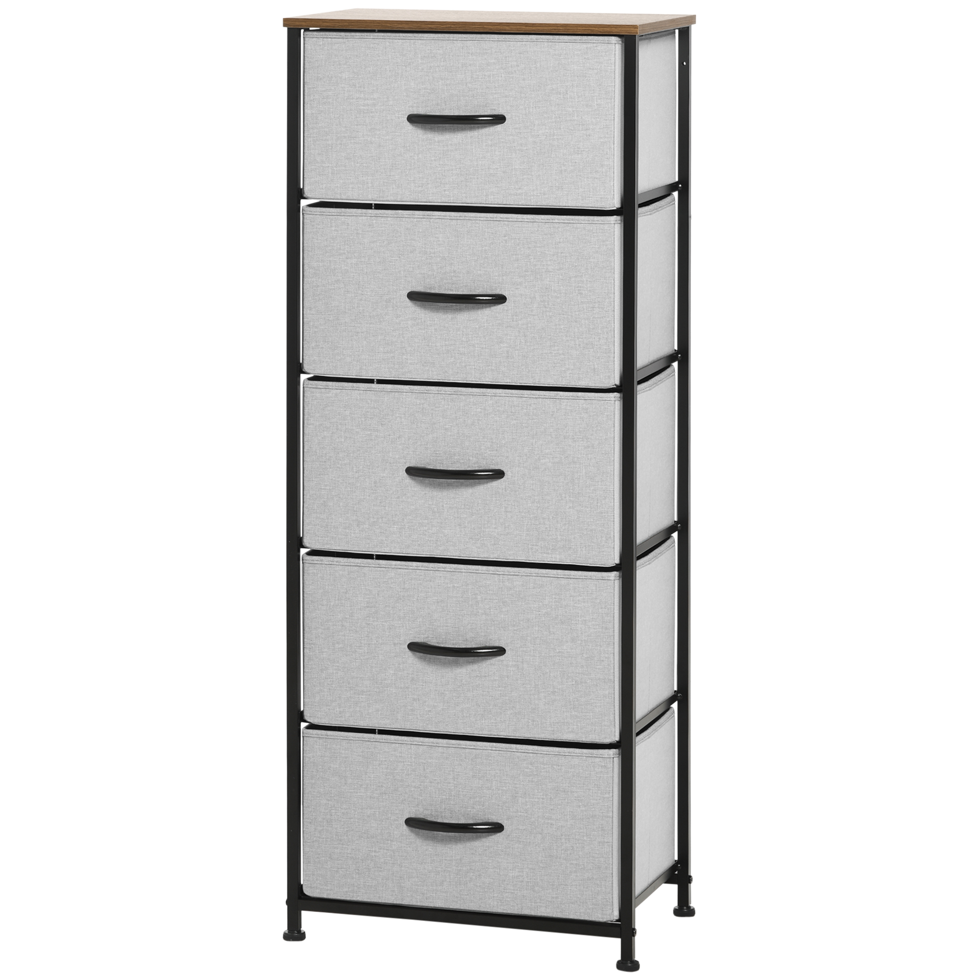 HOMCOM Kommode mit 5 Schubladen aus Stoff Aufbewahrungsschrank Kommodenschrank mit Griffen, Modern-Design Schrank Schubladenschrank Aufbewahrungskommode für Schlafzimmer, Wohnzimmer Grau Aosom