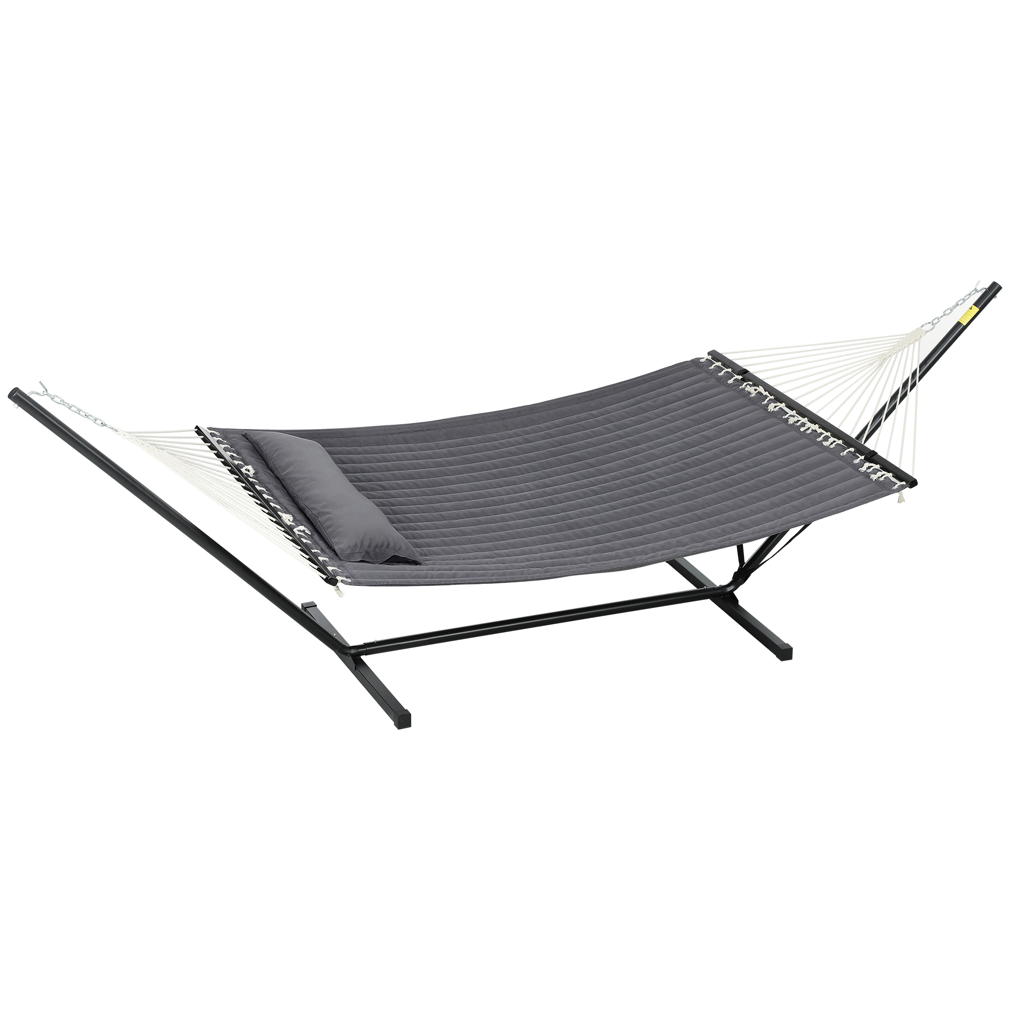 Outsunny Hamac sur pied, hamac avec support en bois, oreiller, barres d'écartement, 368 x 140 x 110 cm, gris foncé