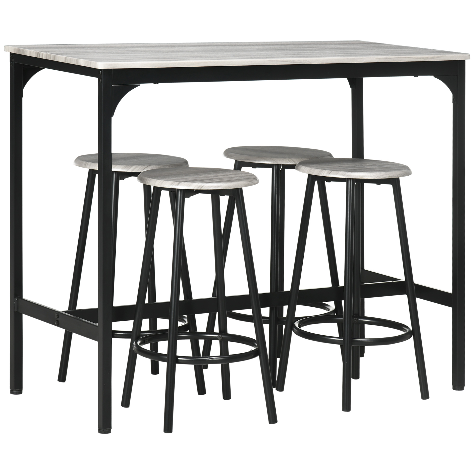 HOMCOM Set de Mesa de Bar y 4 Taburetes Estilo Industrial Marco de Metal para Cocina Salón Gris y Negro