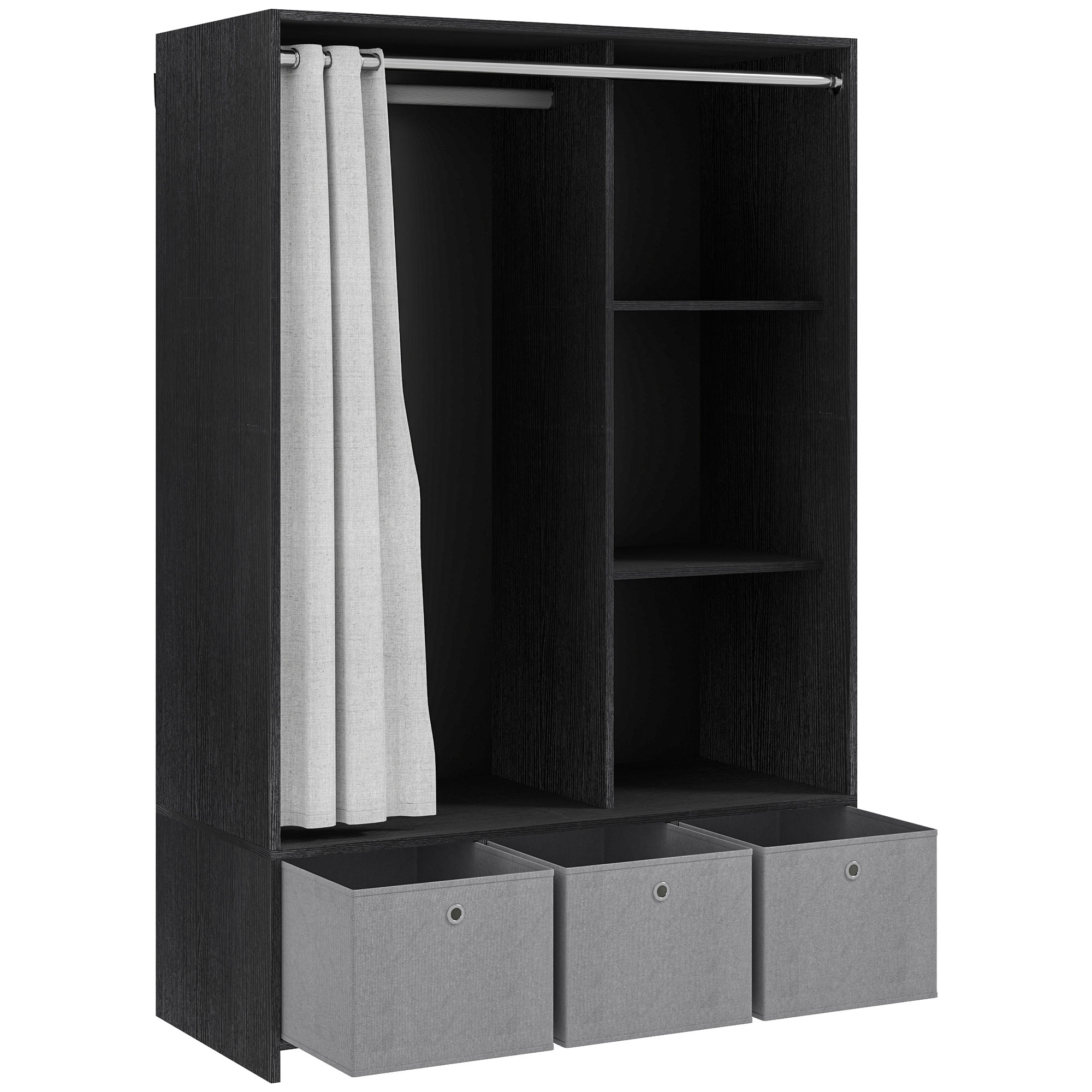 HOMCOM Armoire Rangement avec Tringle, Tiroirs Tissu 105x48x160cm