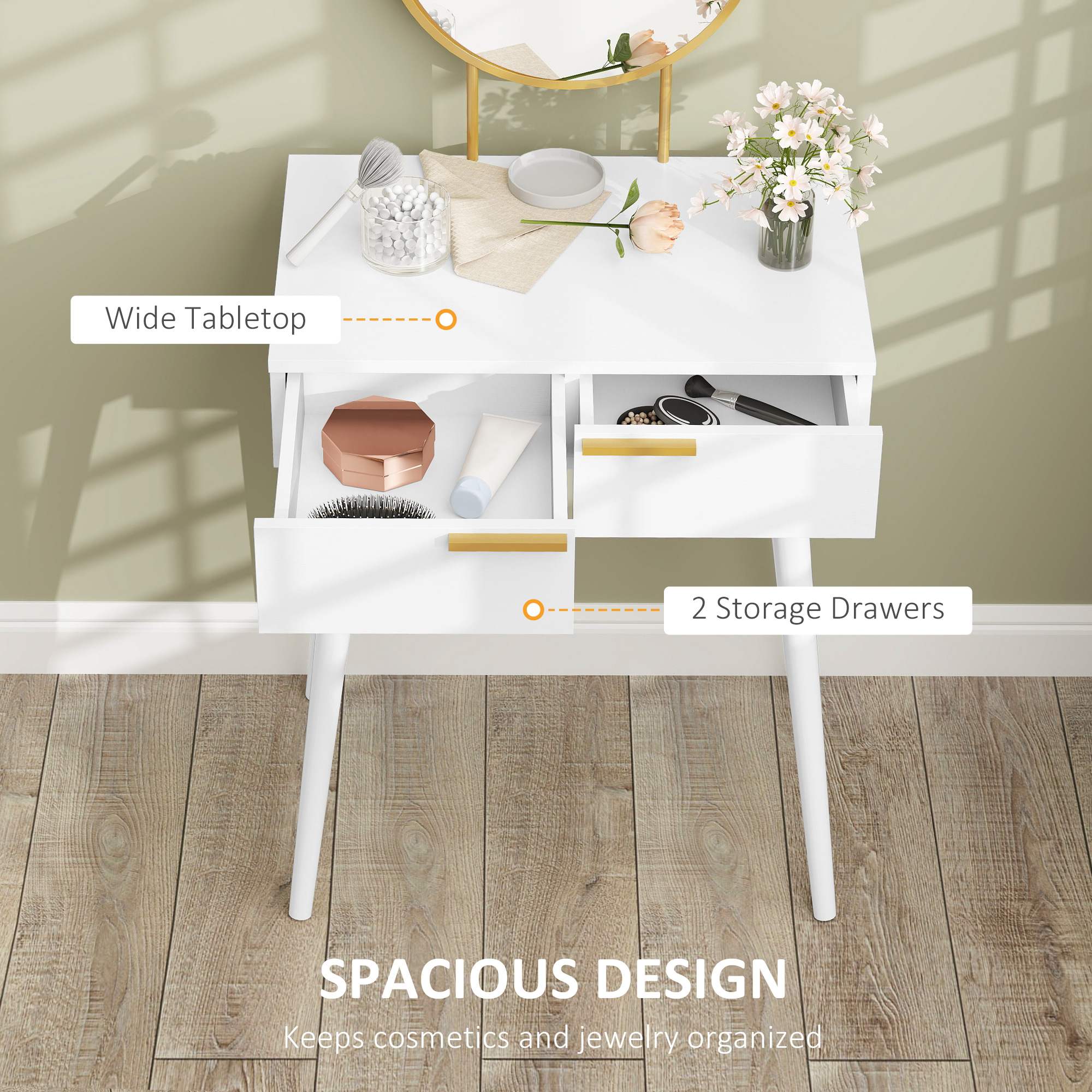 HOMCOM Elegant Dressing Table, with Round Mirror, 60 x 40 x 123 cm White 5