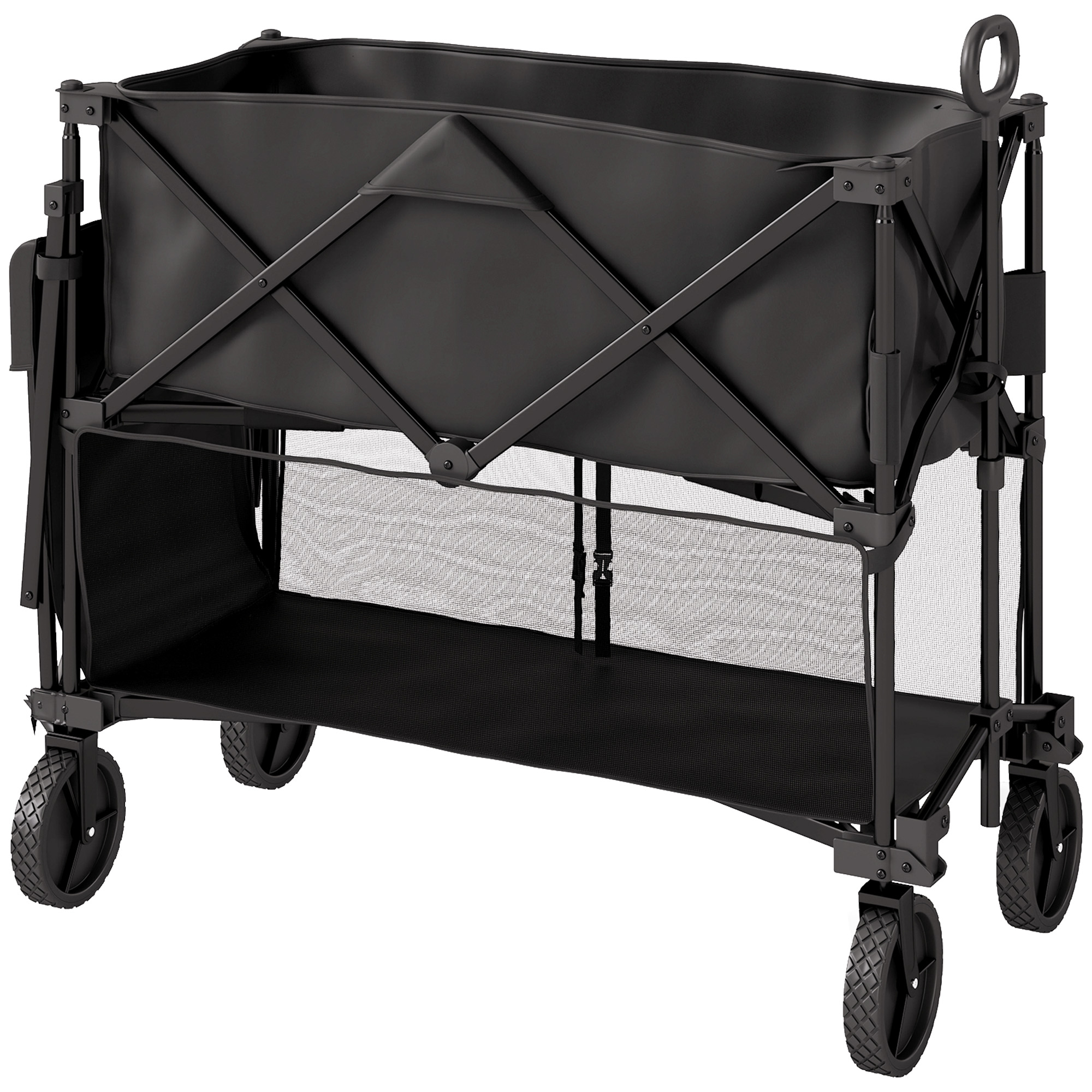 Outsunny Double Decker Folding Trolley on Wheels, 200KG & 350L Capacity Collapsible Wagon Festival Trolley Cart with 134cm Extended for Camping Sports Shopping Garden and Beach, Black