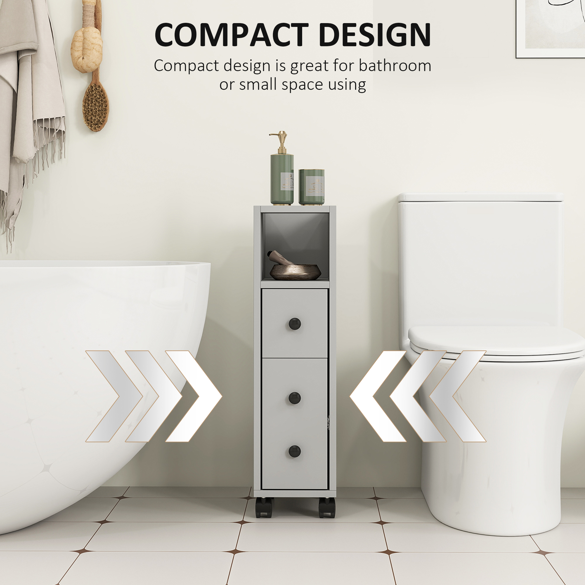 kleankin Slimline Bathroom Storage Cabinet Grey 6