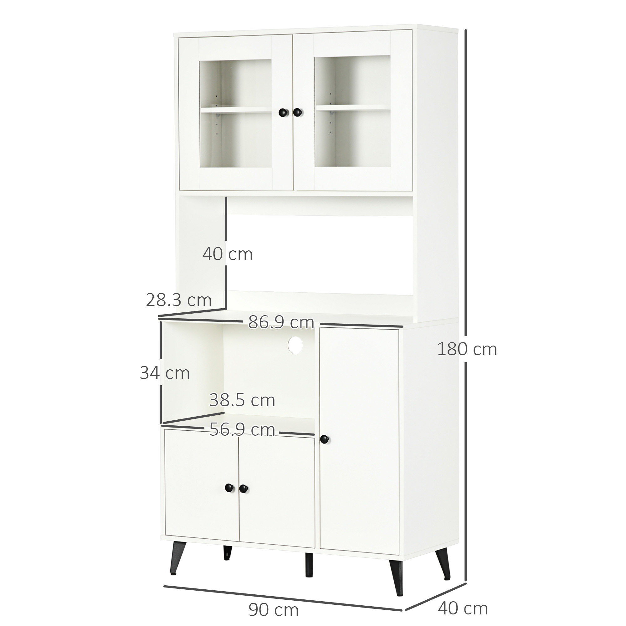 HOMCOM Freestanding Kitchen Cupboard, Modern Kitchen Storage Cabinet with Doors and Adjustable Shelves, 180cm, White 3