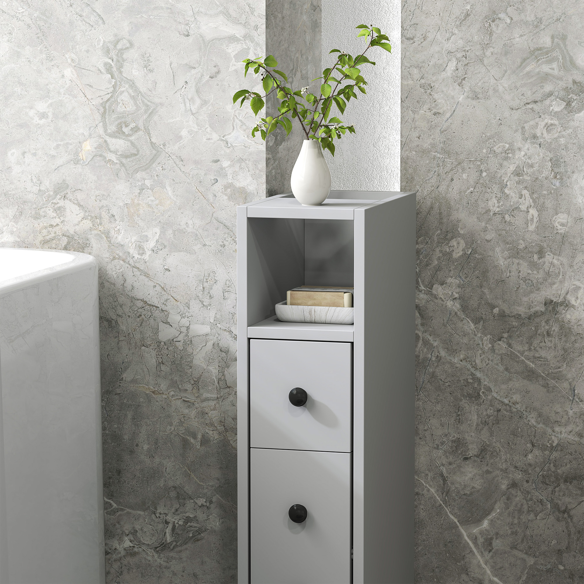 kleankin Slimline Bathroom Storage Cabinet Grey 8
