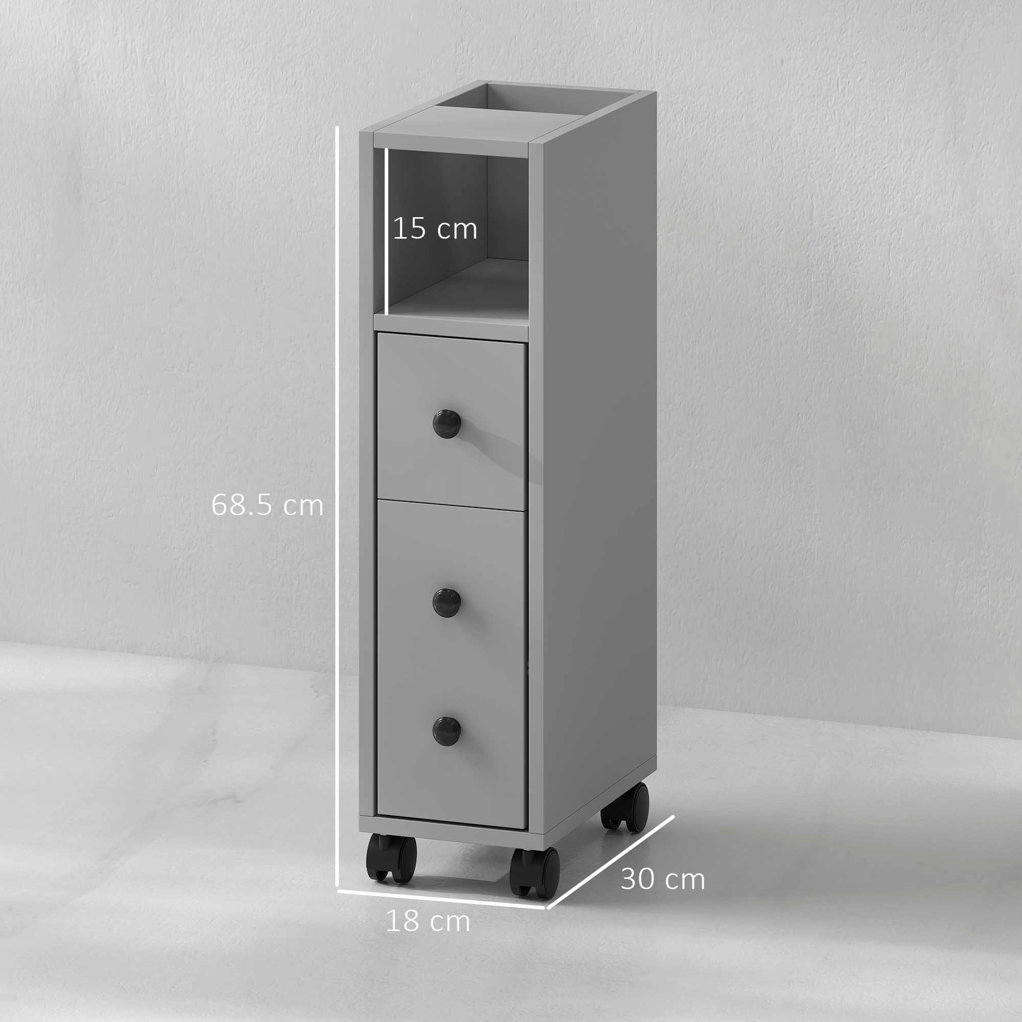kleankin Slimline Bathroom Storage Cabinet Grey 3