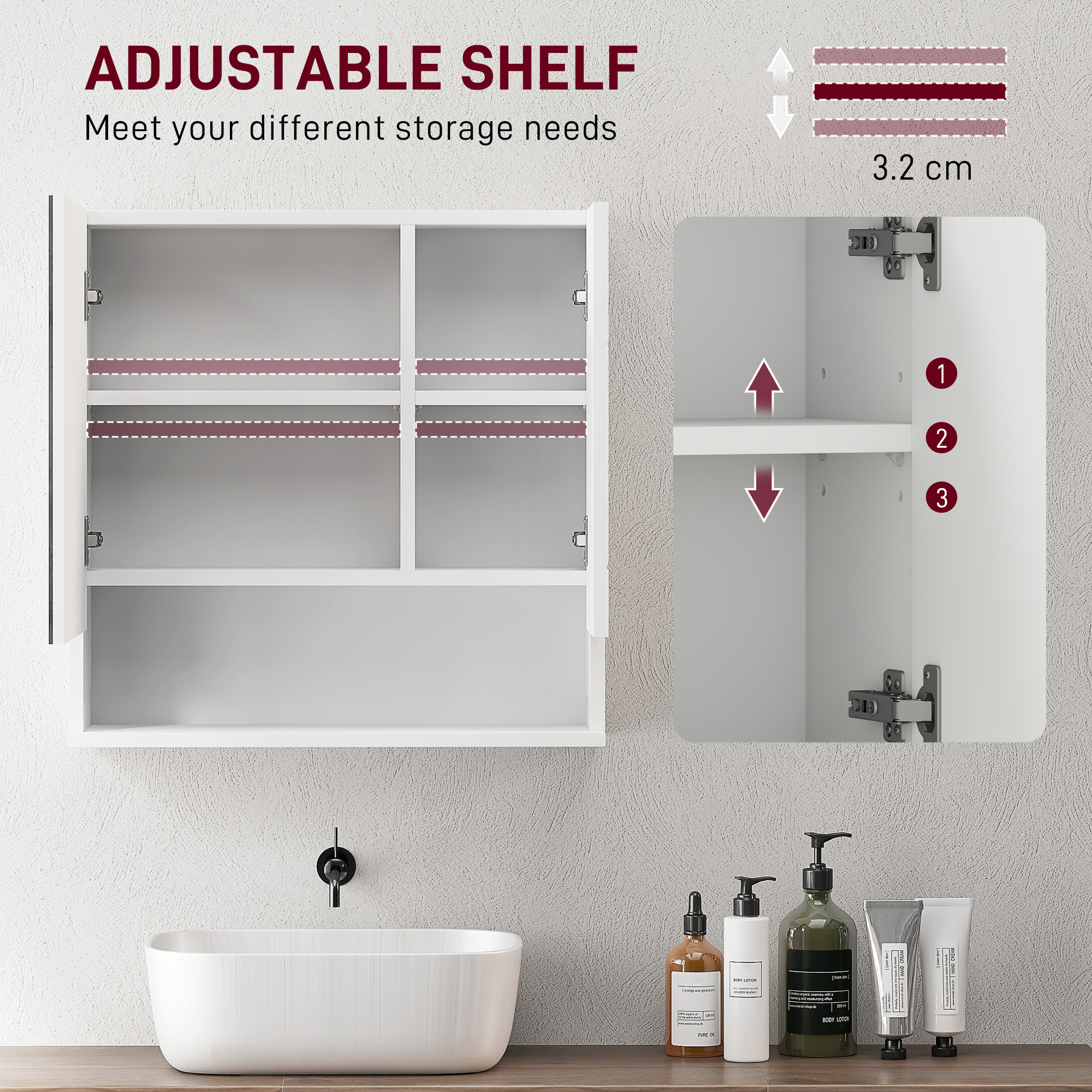 kleankin Wall Mounted Bathroom Storage Cupboard White 5