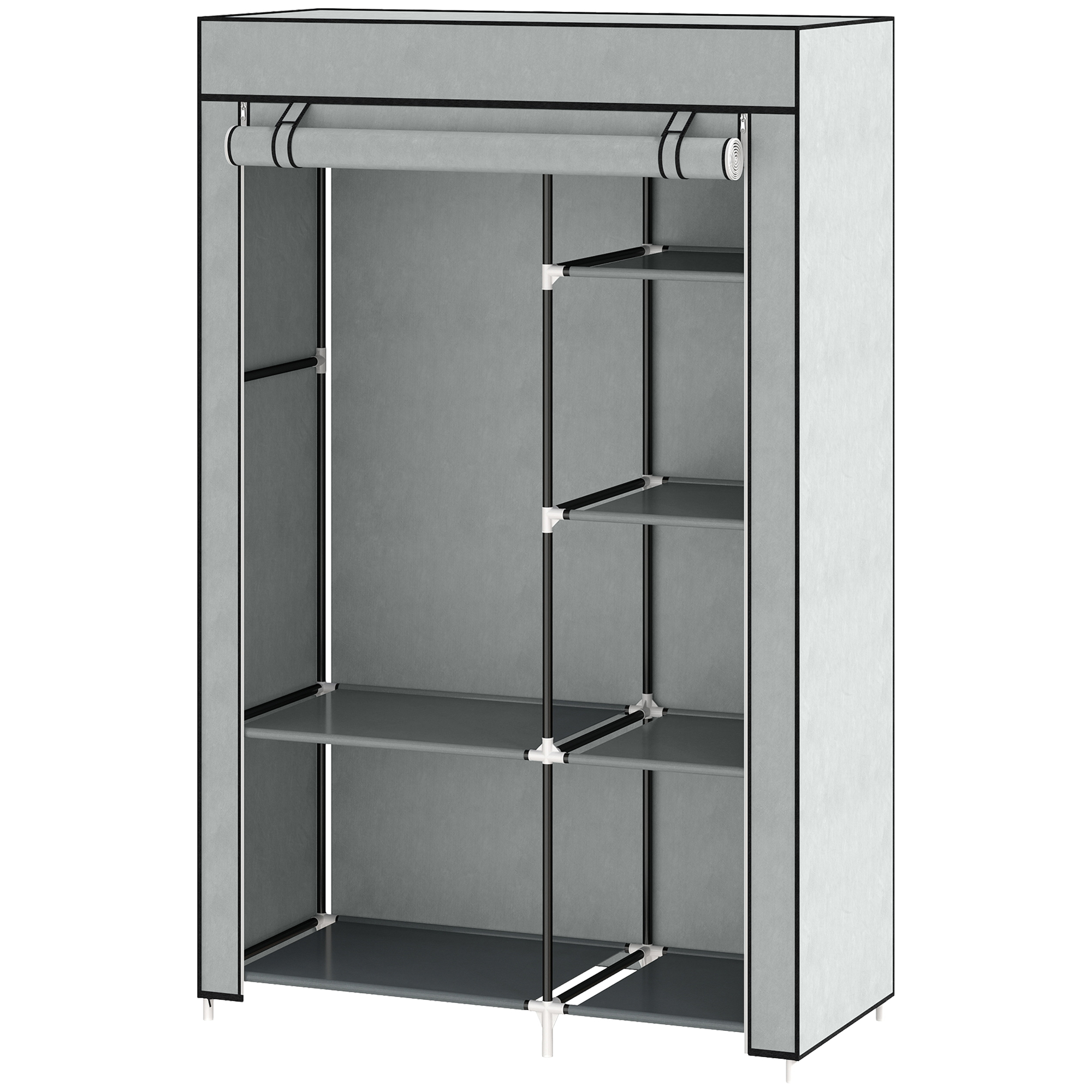 HOMCOM Armoire penderie multi-rangement - 6 étagères, 1 barre - non tissé gris