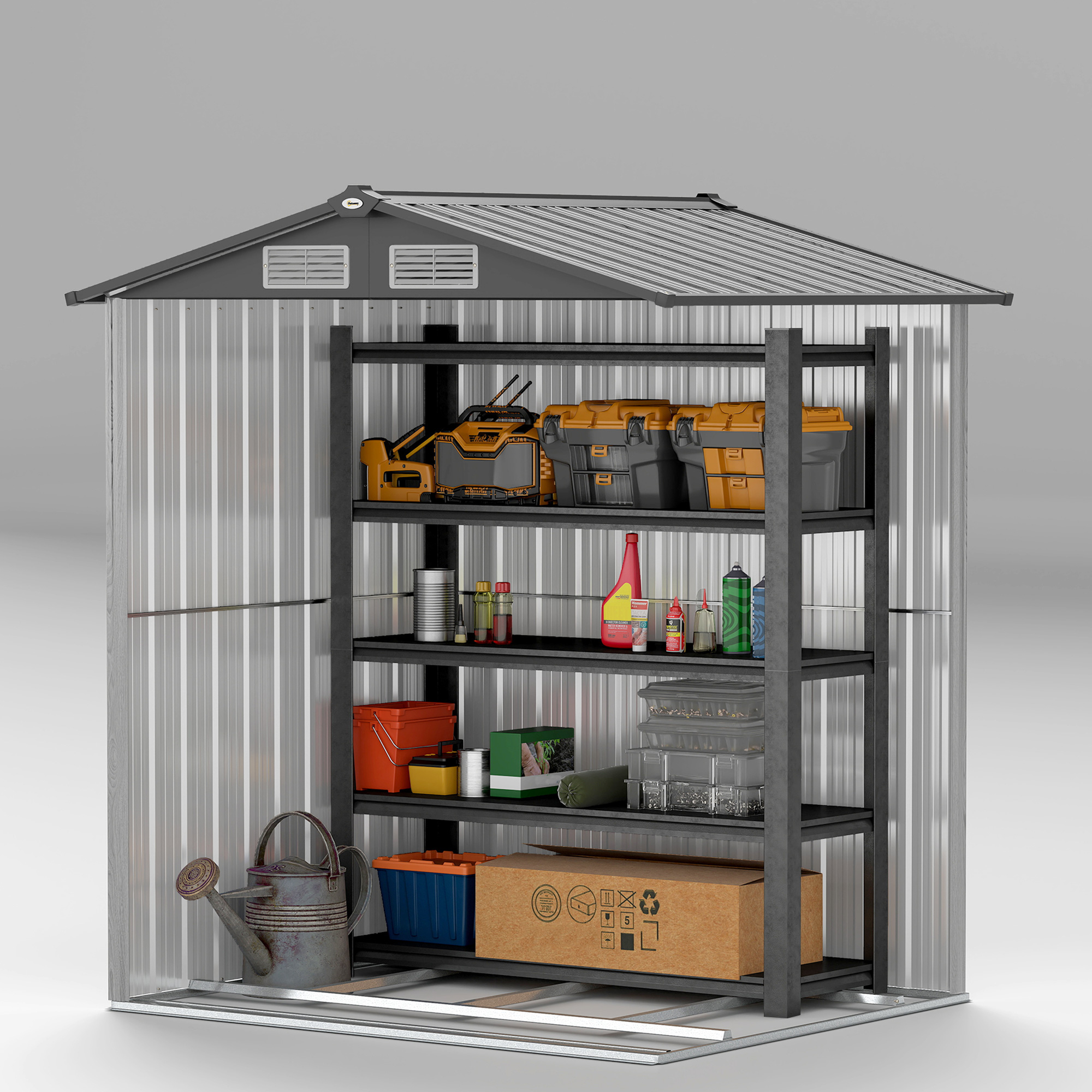 Outsunny 4.3 x 5ft Outdoor Garden Storage Shed Grey Wood Effect 8