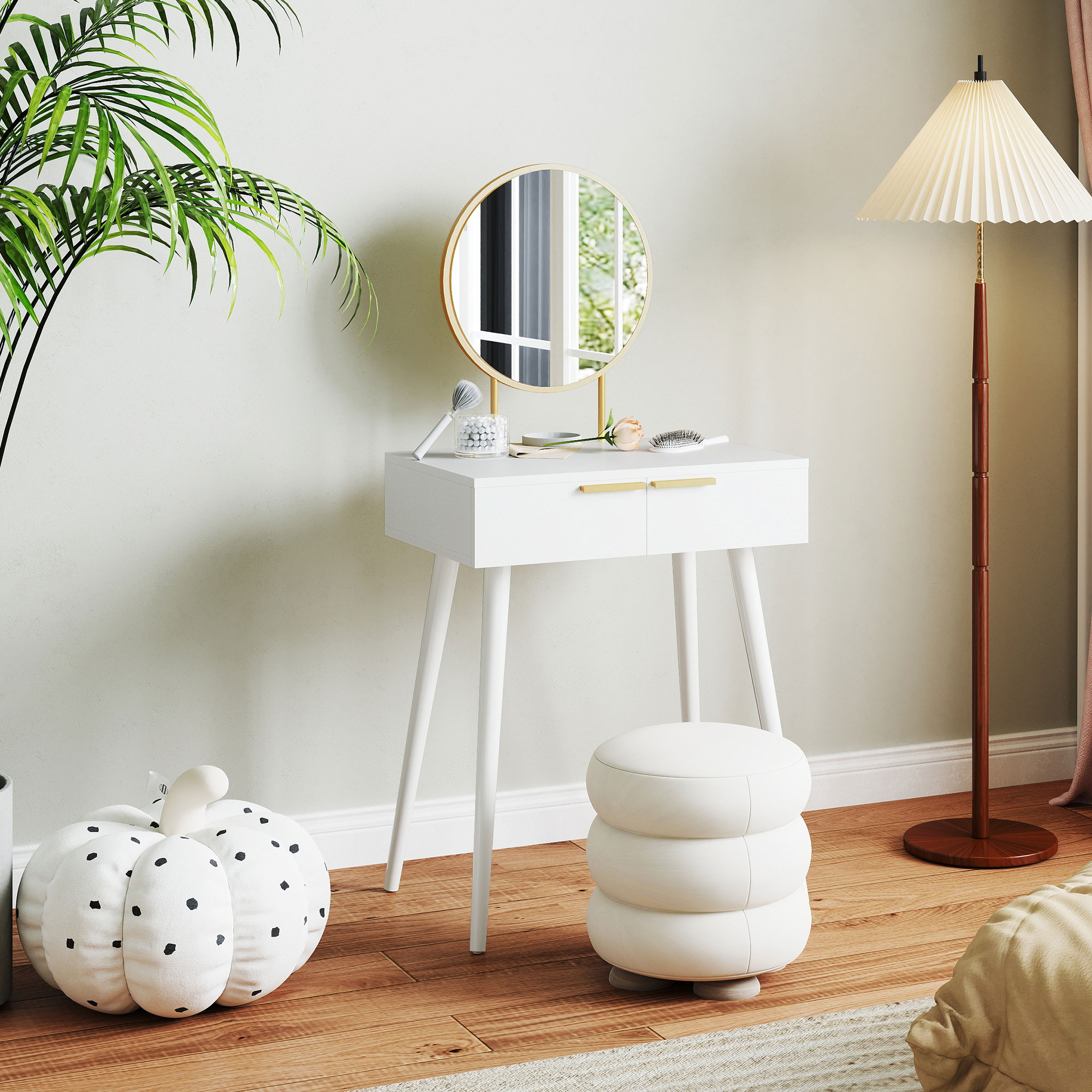 HOMCOM Elegant Dressing Table, with Round Mirror, 60 x 40 x 123 cm White 6