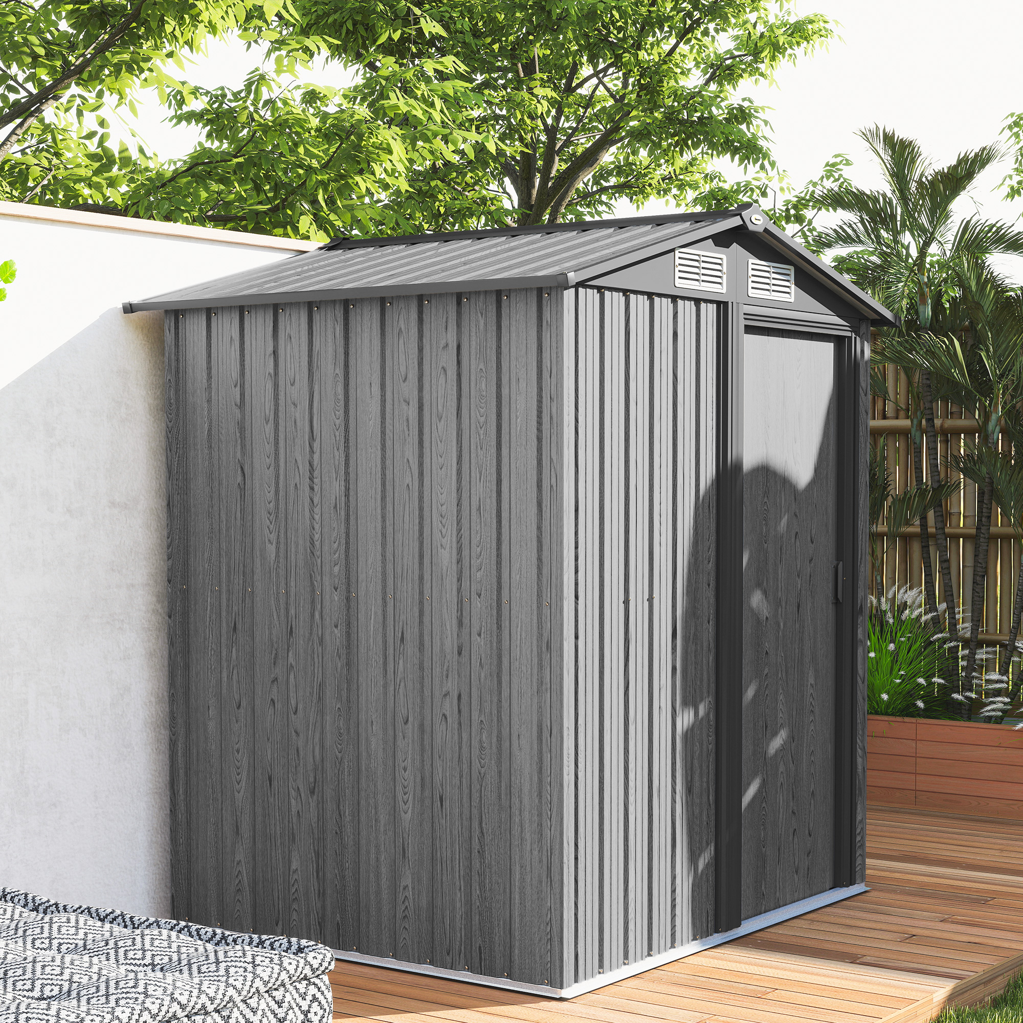 Outsunny 4.3 x 5ft Outdoor Garden Storage Shed Grey Wood Effect 7