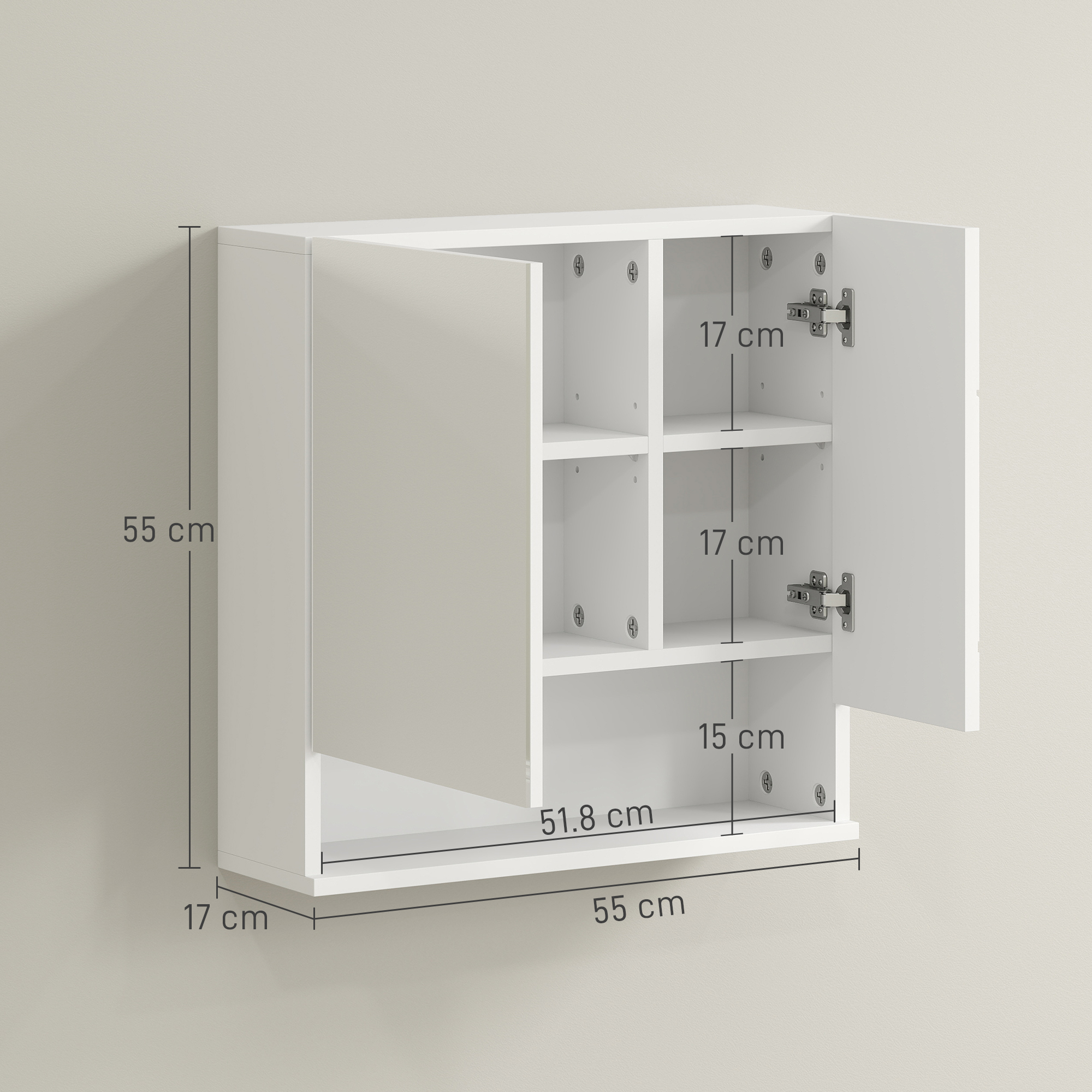 kleankin Wall Mounted Bathroom Storage Cupboard White 3