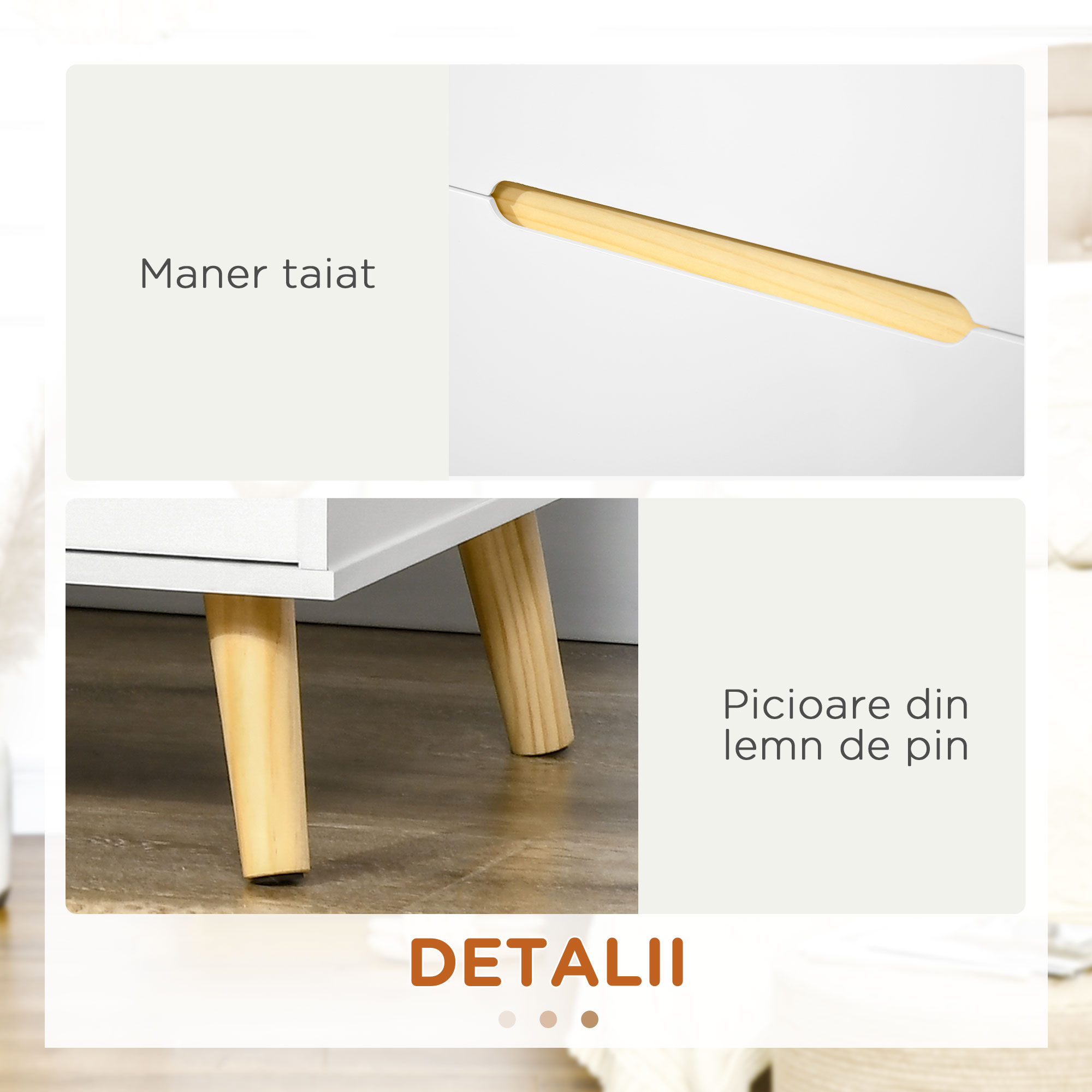  Noptiera moderna , noptiera cu 2 sertare, masuta laterala cu picioare din lemn masiv pentru living, dormitor, alb [5]