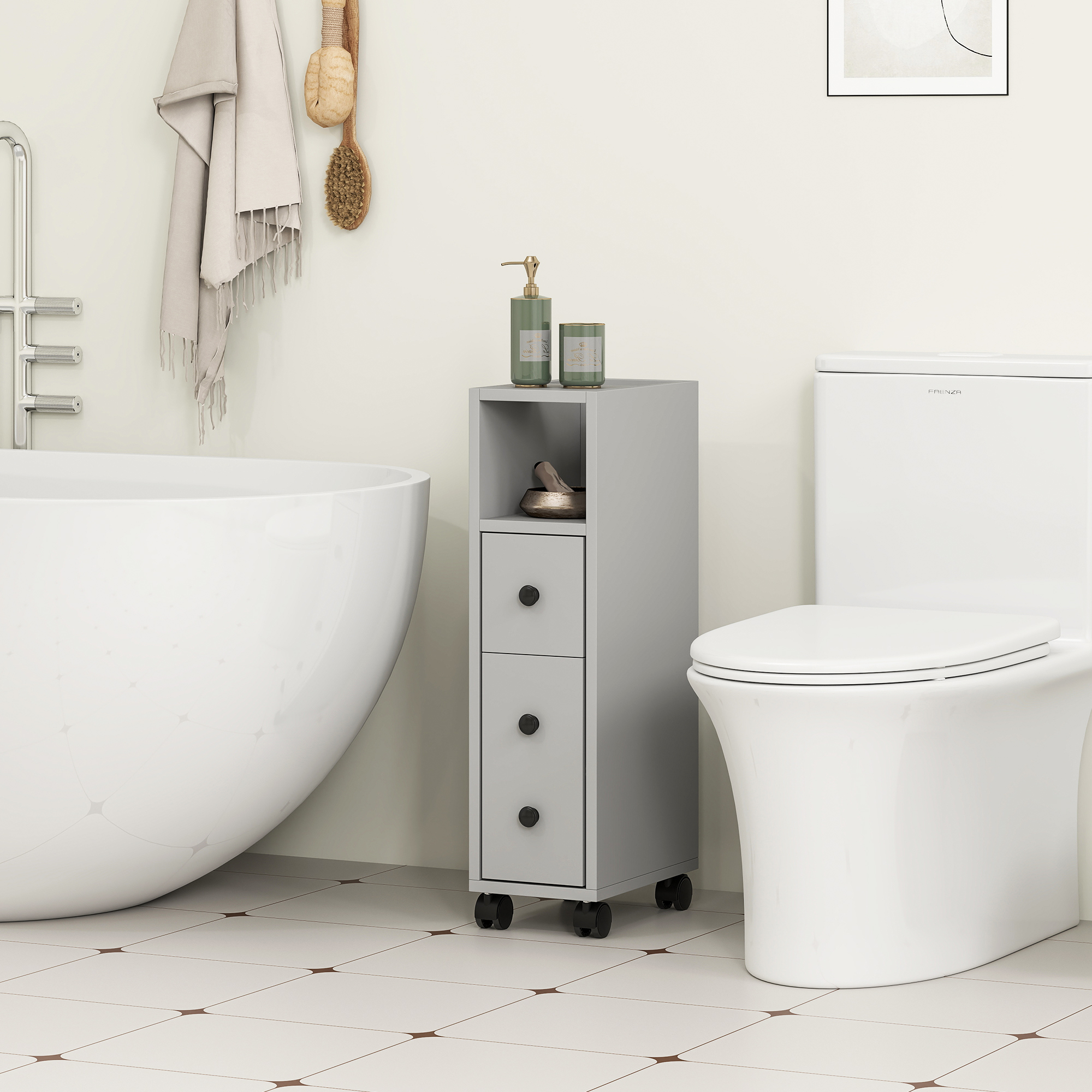 kleankin Slimline Bathroom Storage Cabinet Grey 7
