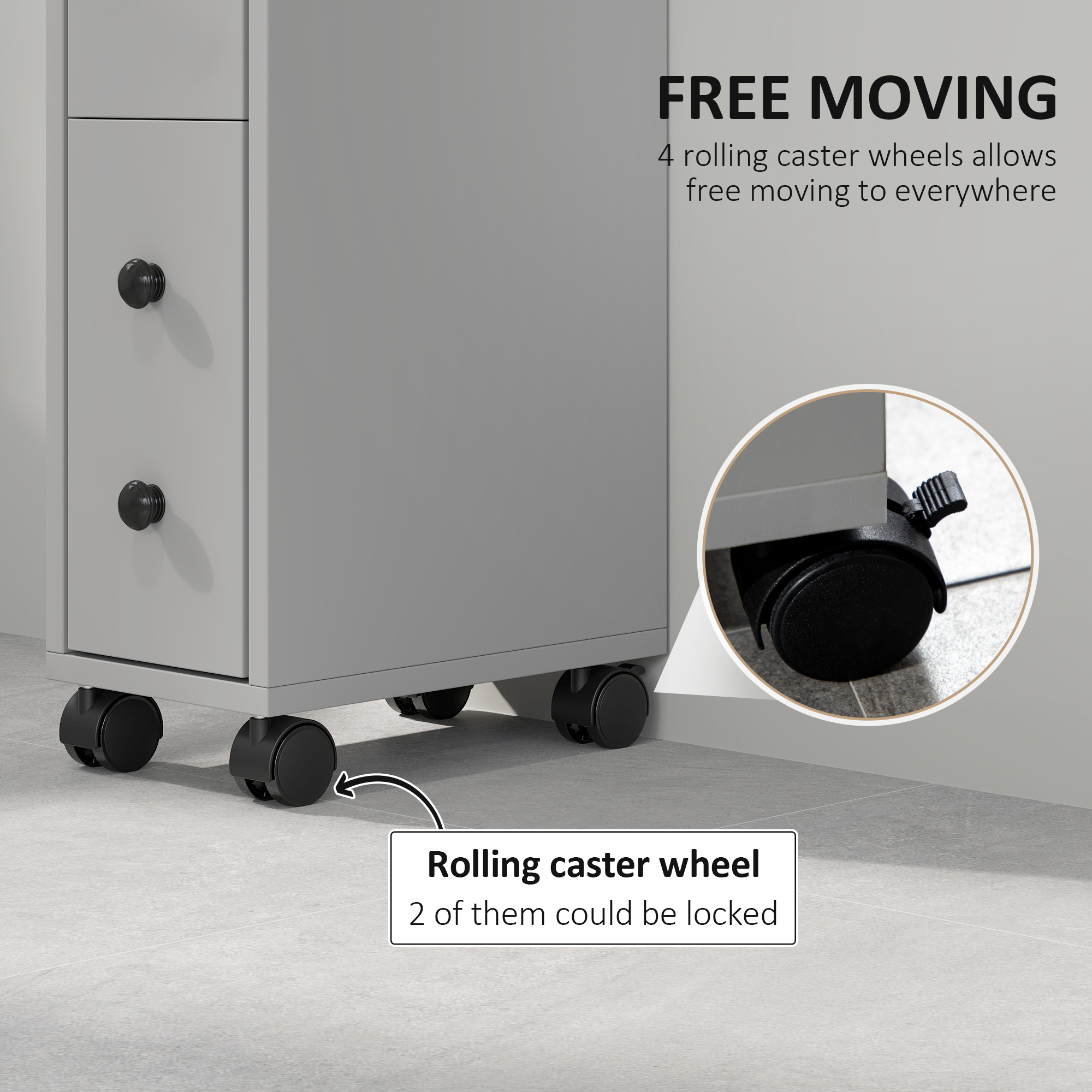 kleankin Slimline Bathroom Storage Cabinet Grey 5