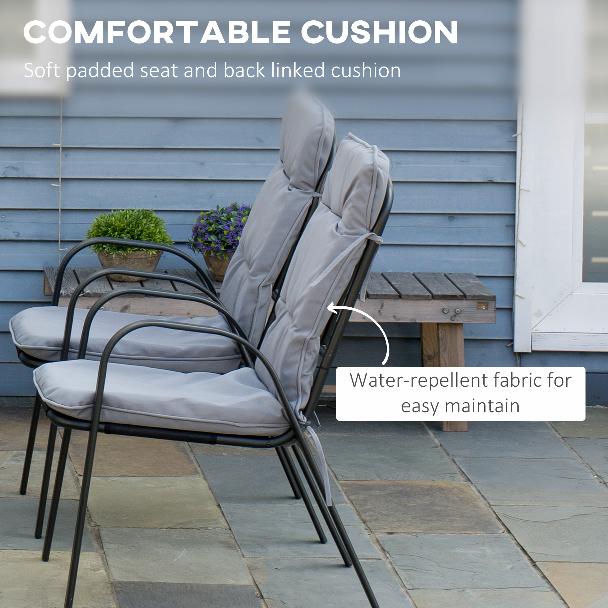 Outsunny Seven-Piece Garden Dining Set with Cushions Grey 6