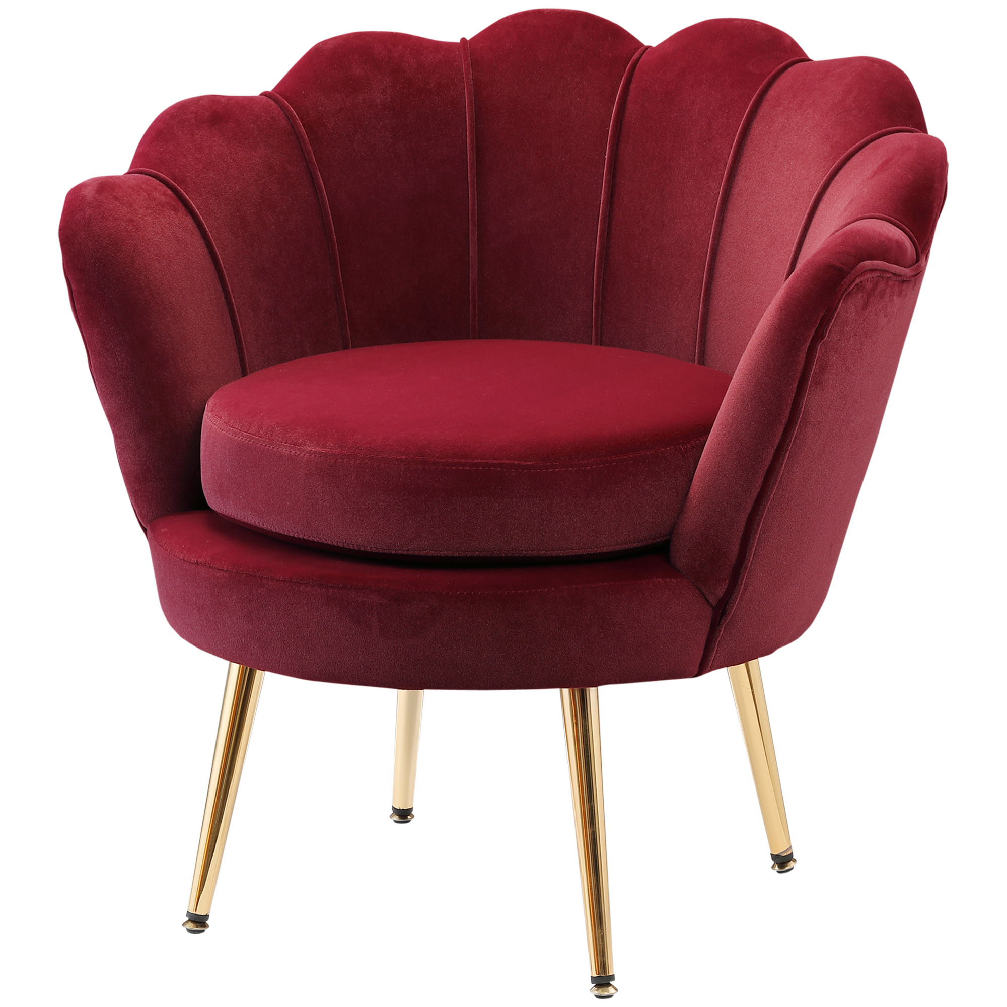 HOMCOM Fauteuil salon fauteuil en velours fauteuil coquillage avec pieds en métal doré pour chambre à coucher, rouge