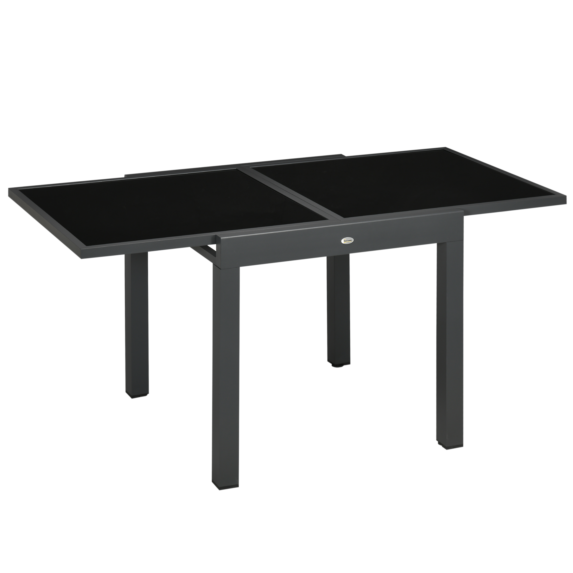 Outsunny Mesa de Jardín Extensible Mediana Aluminio Vidrio Templado para Comidas Familiares y Relajarse 80-160x80x75cm Negro | Aosom España