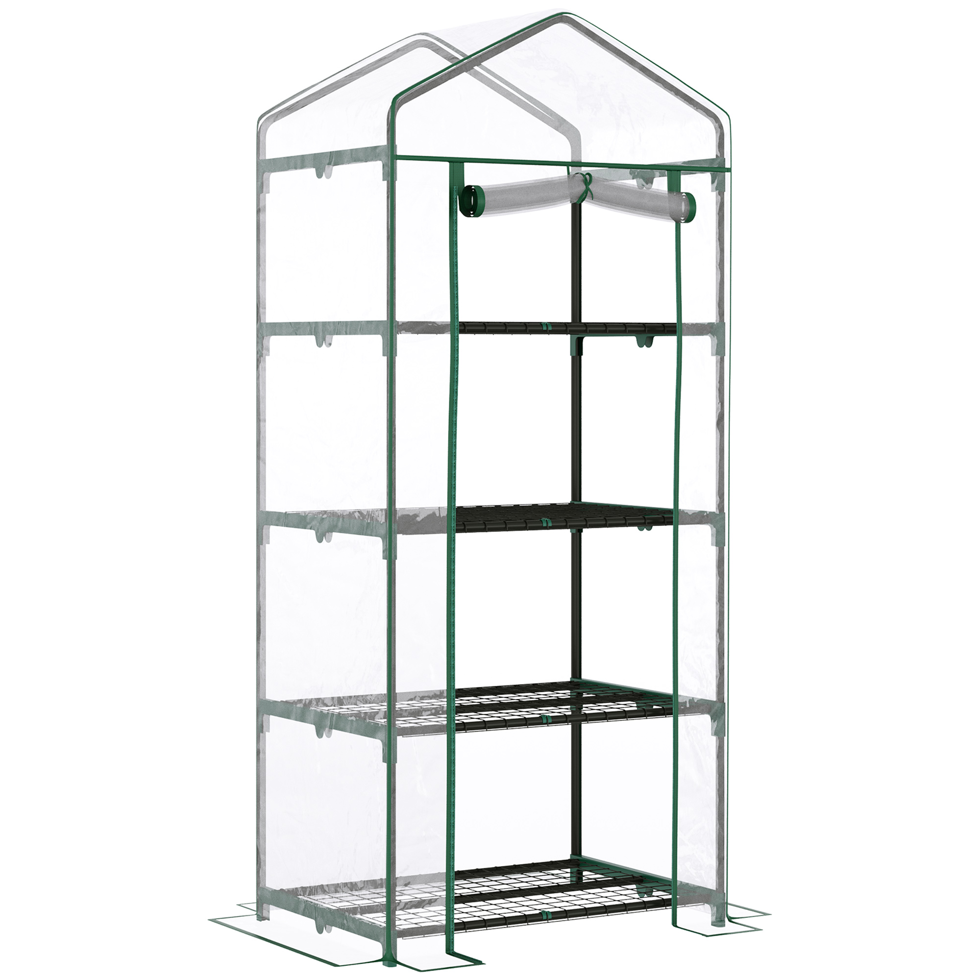 Outsunny Invernadero de Jardín con 4 Estantes Metálicos Tipo Caseta de Tubo Acero Vivero Casero para Cultivo de Plantas Flores Macetas 70x50x160 cm Transparente | Aosom España
