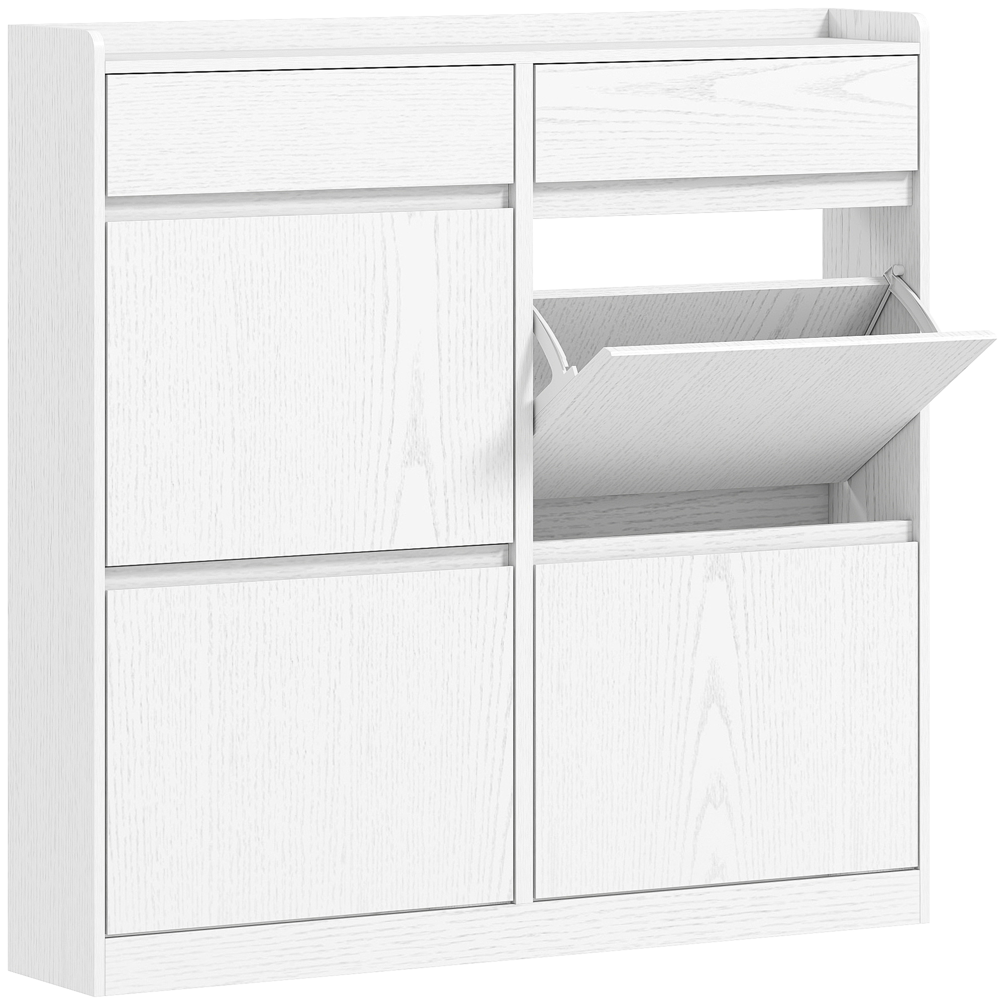 HOMCOM Zapatero Estrecho con 2 Cajones 4 Compartimentos Abatibles y Encimera 98x19,2x95,3 cm Blanco Veteado