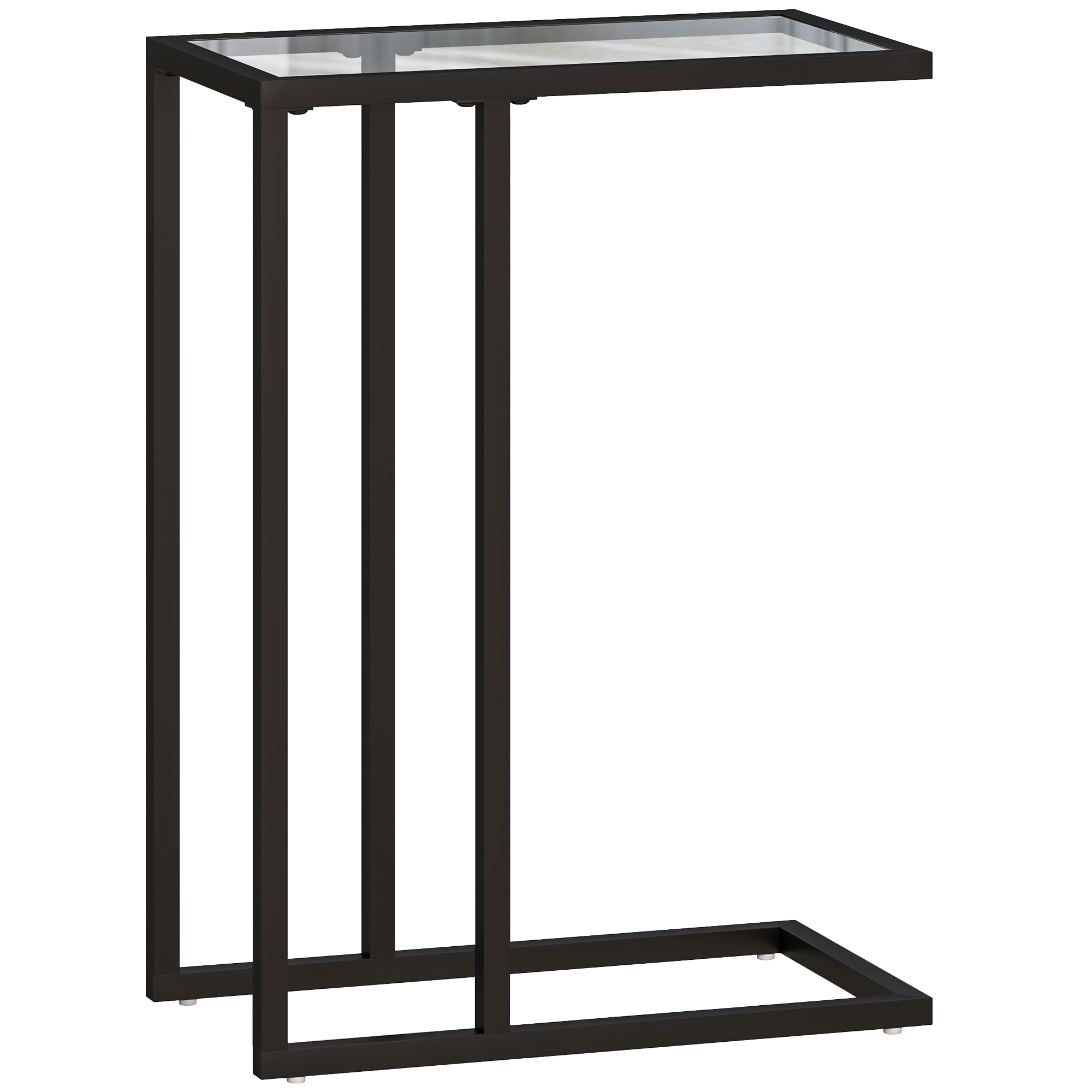 HOMCOM Table d'appoint en forme de C avec plateau en verre trempé, cadre en acier, noir HOMCOM Table d'appoint en forme de C avec plateau en verre trempé, cadre en acier, noir