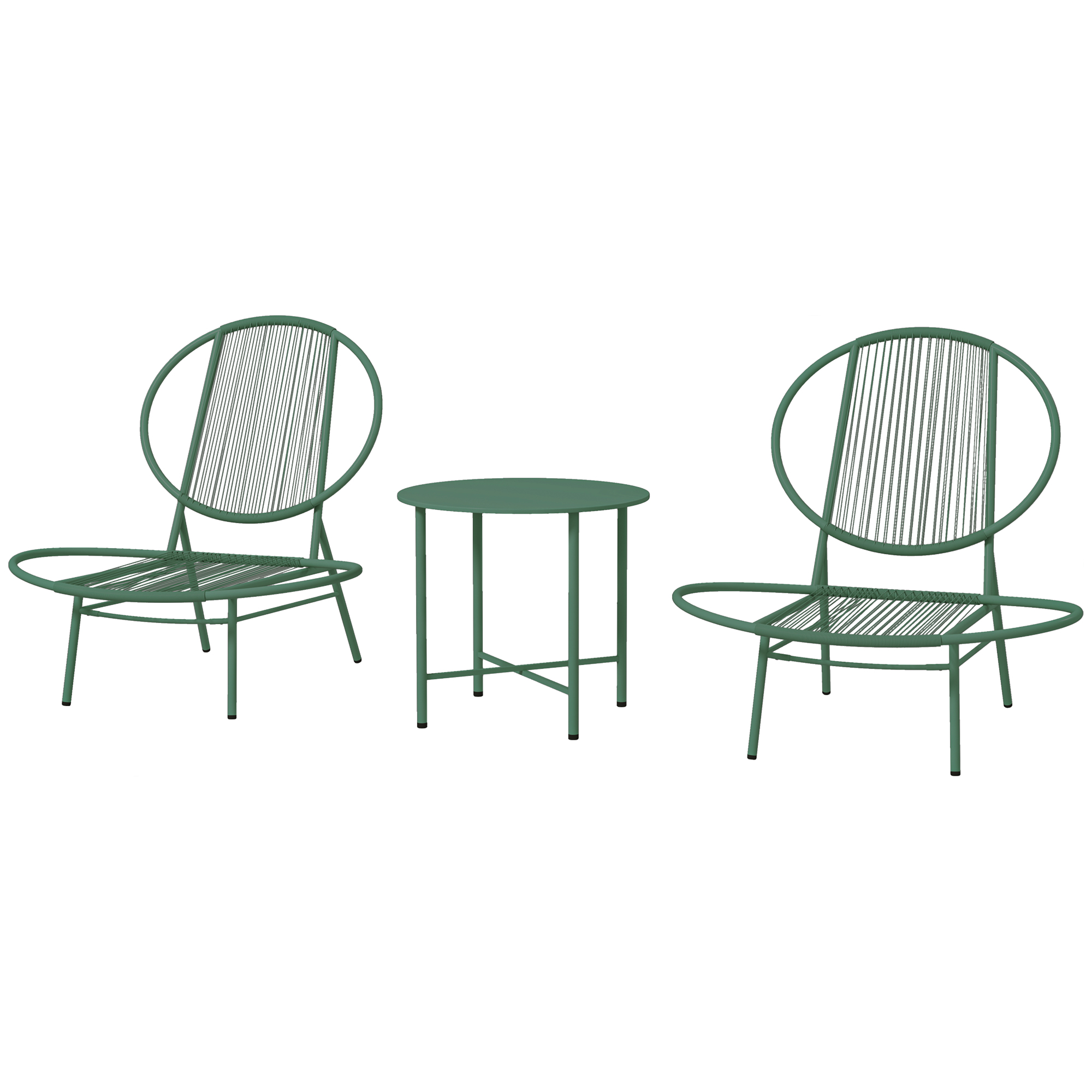 Outsunny Ensemble salon de jardin, 3 pièces, salon d'extérieur 2 personnes avec 2 chaises Acapulco et table basse, vert foncé