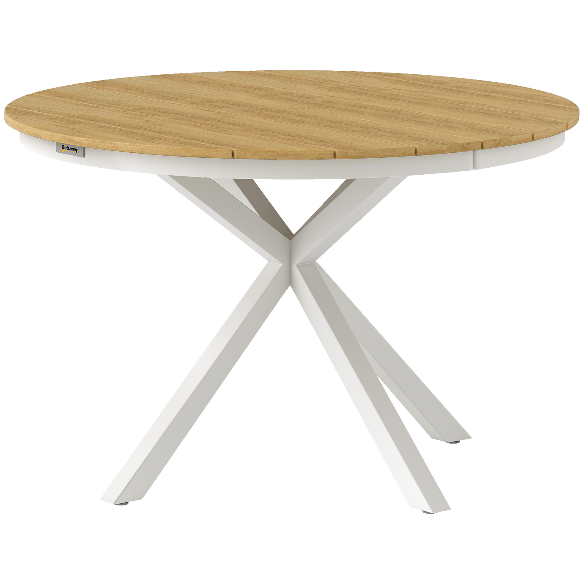 Outsunny Table à manger de jardin ronde Ø 118 cm cadre en aluminium pour balcon, porche, patio, teck