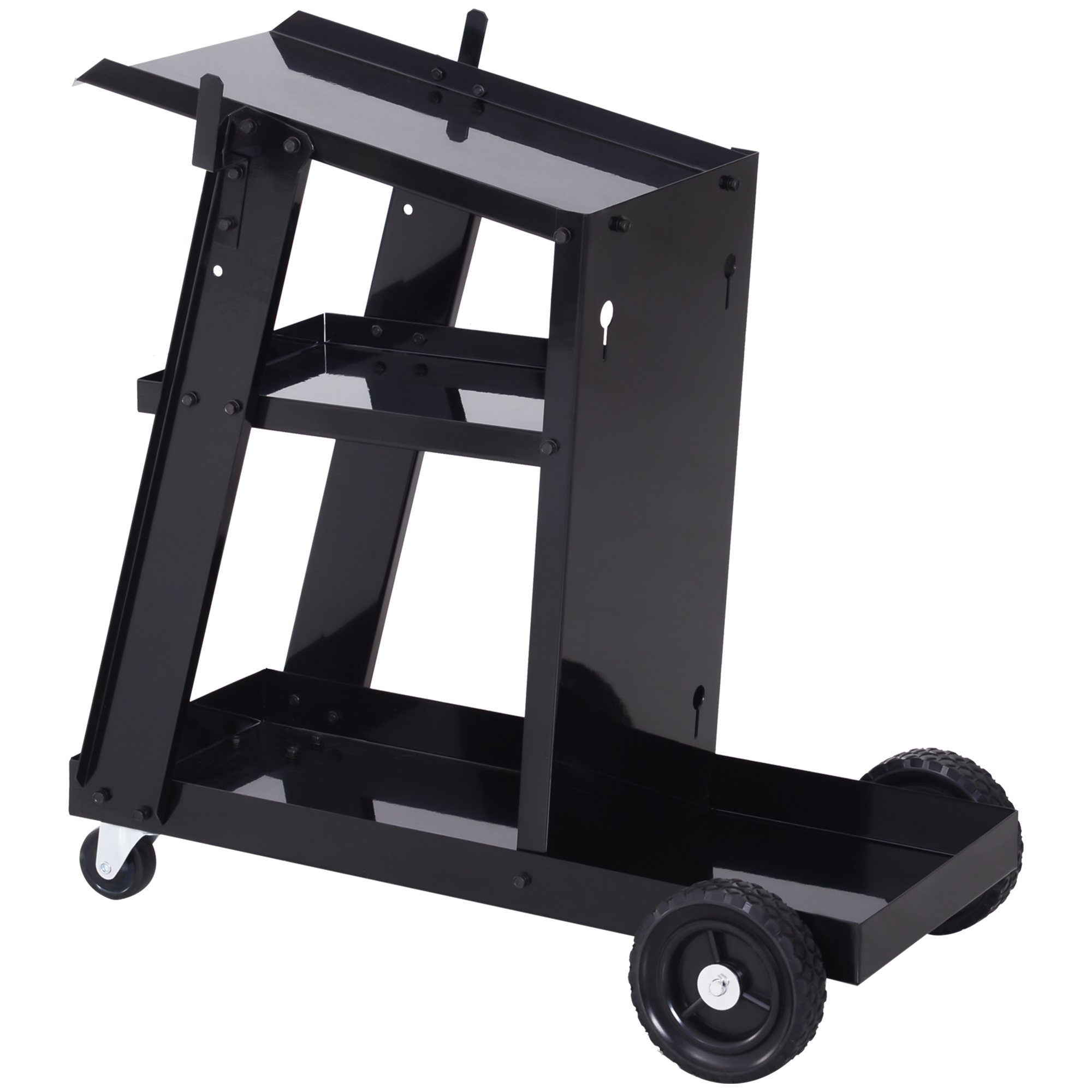 DURHAND Chariot de soudage mobile à 3 niveaux avec 4 roues, porte-bouteille de gaz et chaînes de sécurité, charge 50 KG, noir