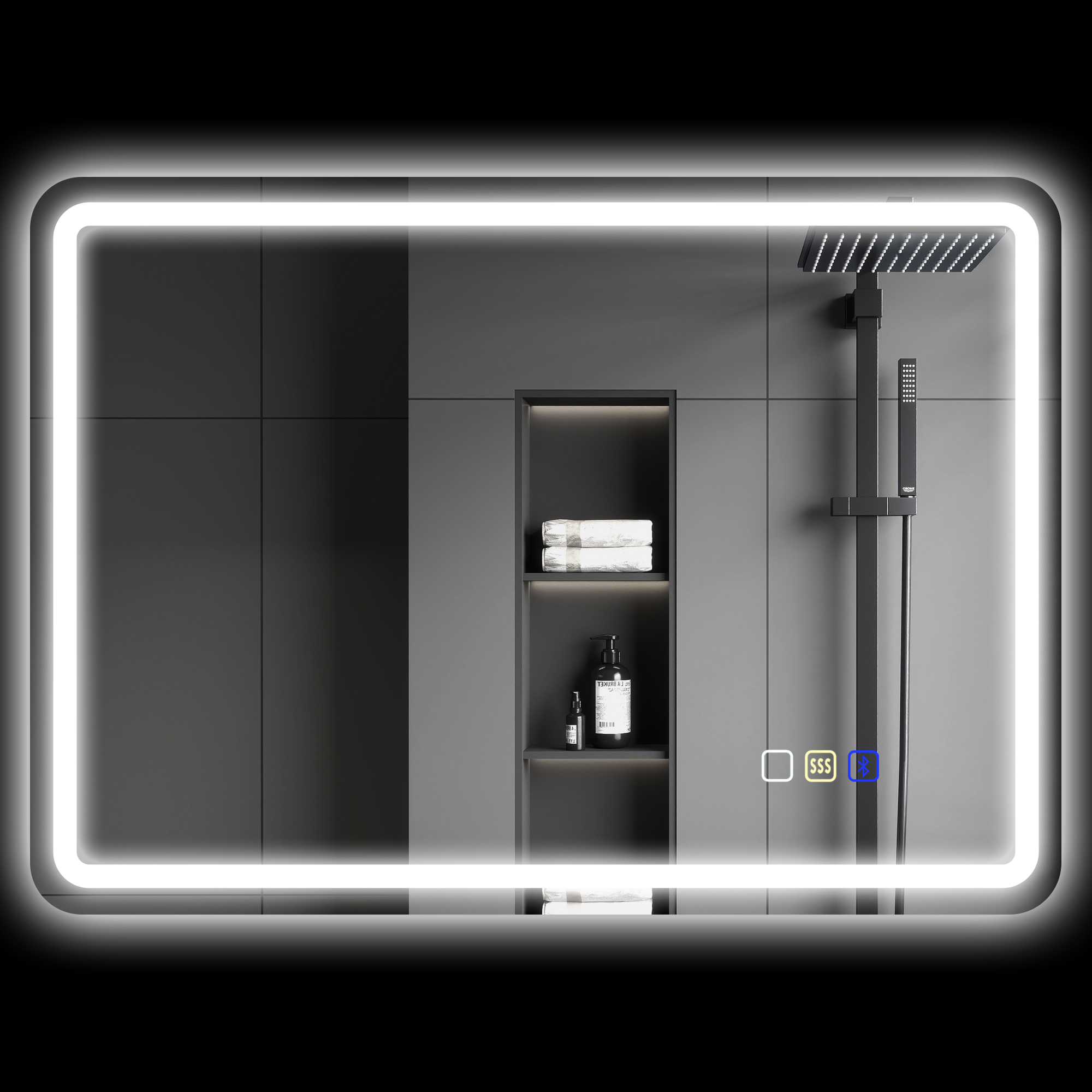 HOMCOM Badkamerspiegel Met LED Verlichting 90x70 Cm Wandspiegel Met Memory Functie En 3 Lichtkleuren Zilver~1uc5jbuna1000