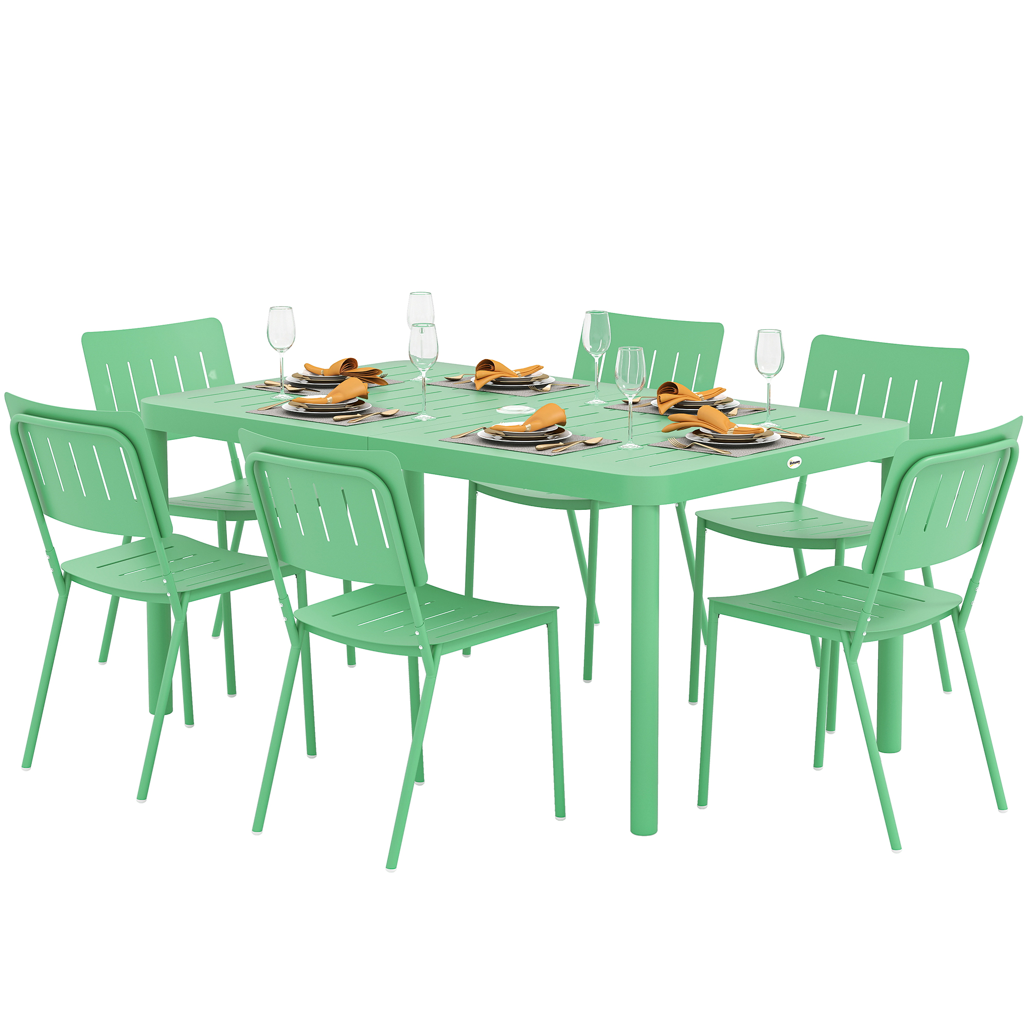 Outsunny Table de jardin extérieure avec 6 chaises, plateau à lattes 150 cm, structure en acier anti-rouille, vert