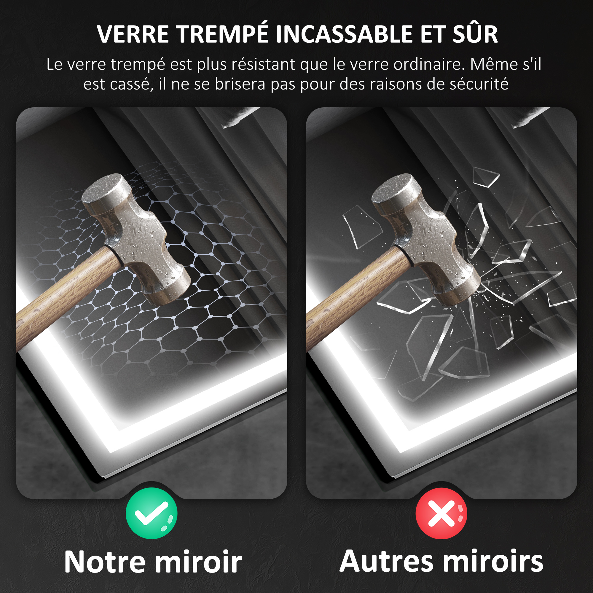 Miroir De Salle De Bain Avec éclairage LED Intégré Et Anti-buée80cm(L