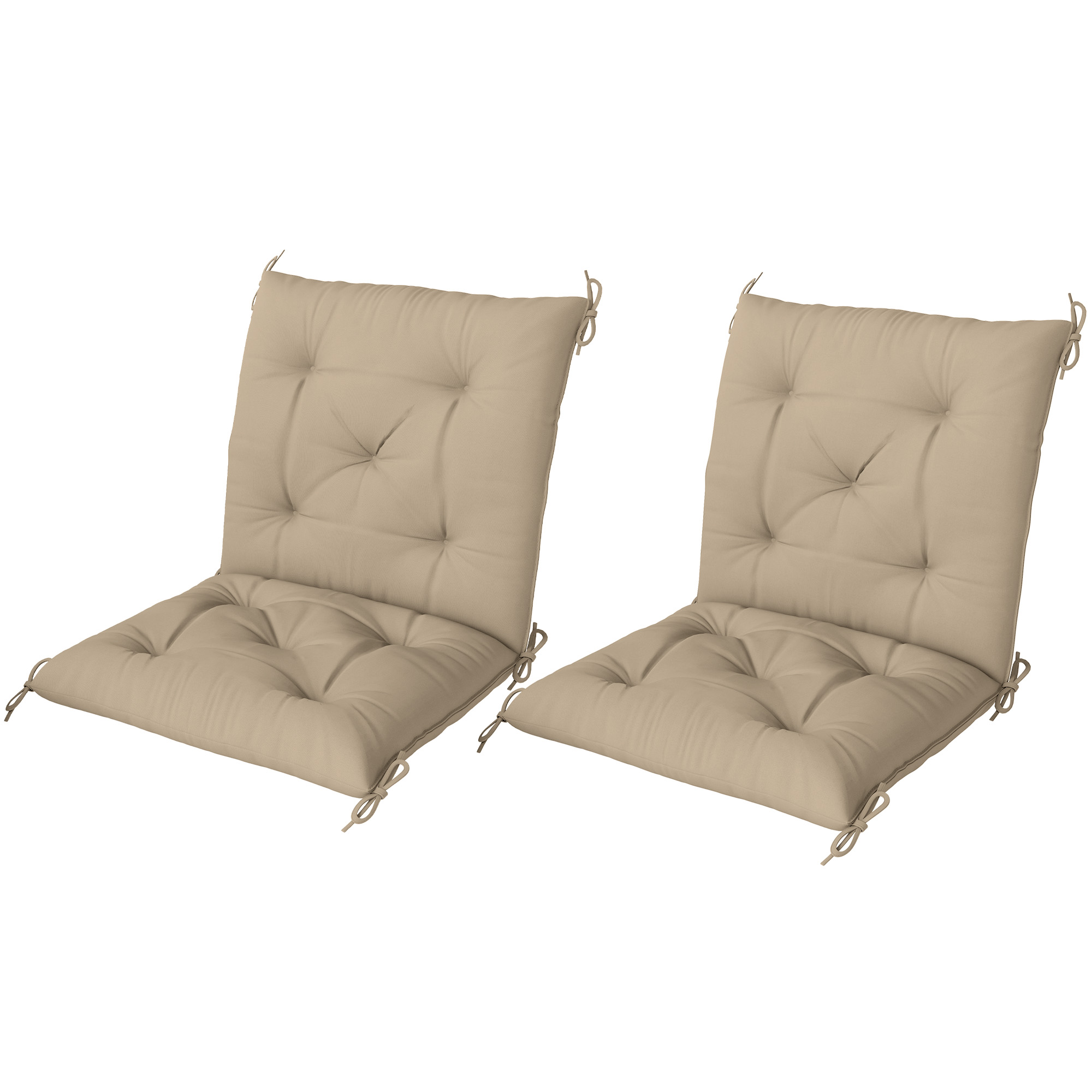 Outsunny Lot de 2 coussins de chaise d'extérieur, galette de chaise avec attaches, coussins de jardin 98 x 50 x 8 cm beige