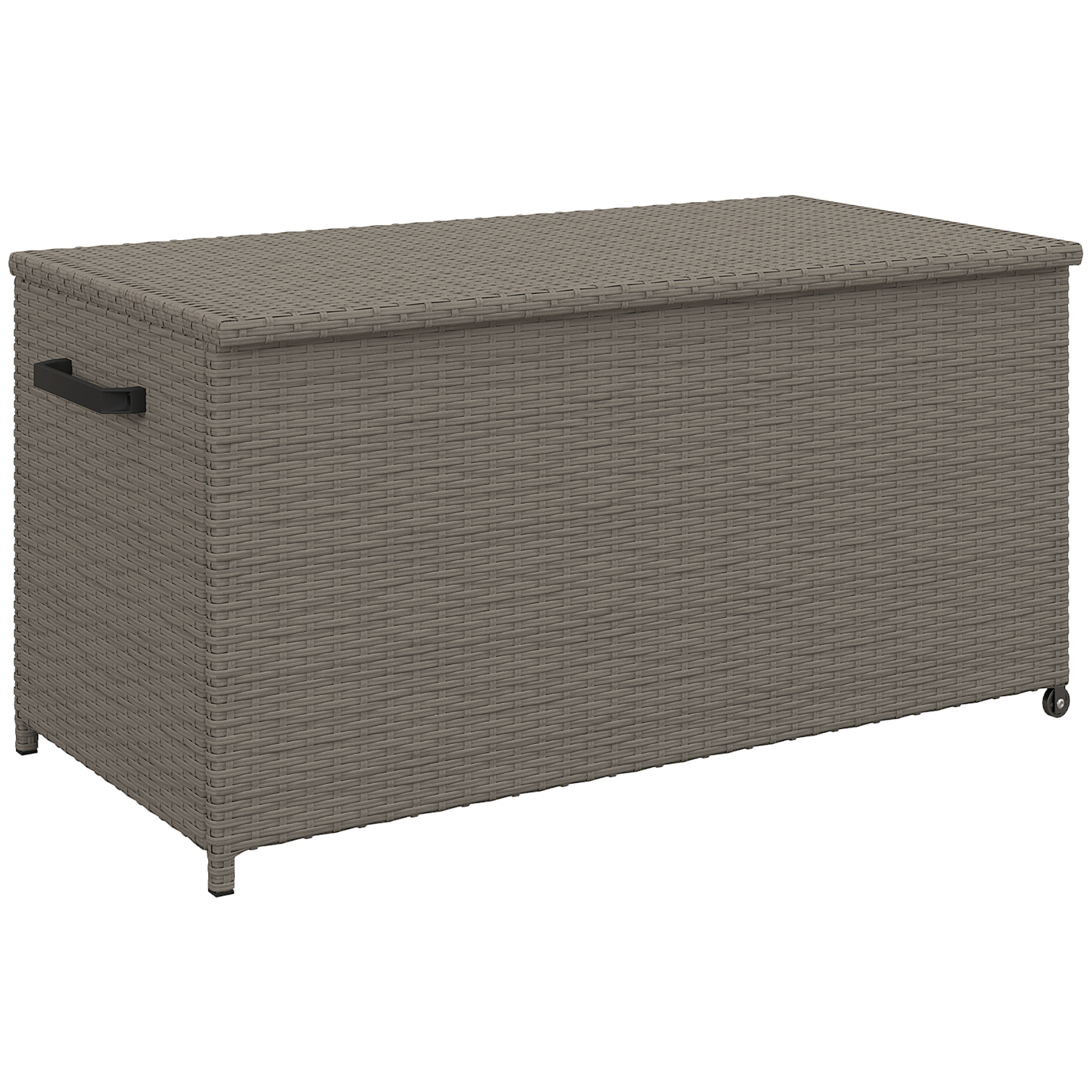 Outsunny Coffre de jardin en résine tressée coffre de rangement extérieur 184 L vérins à gaz, résistant aux UV 102x52x52cm gris