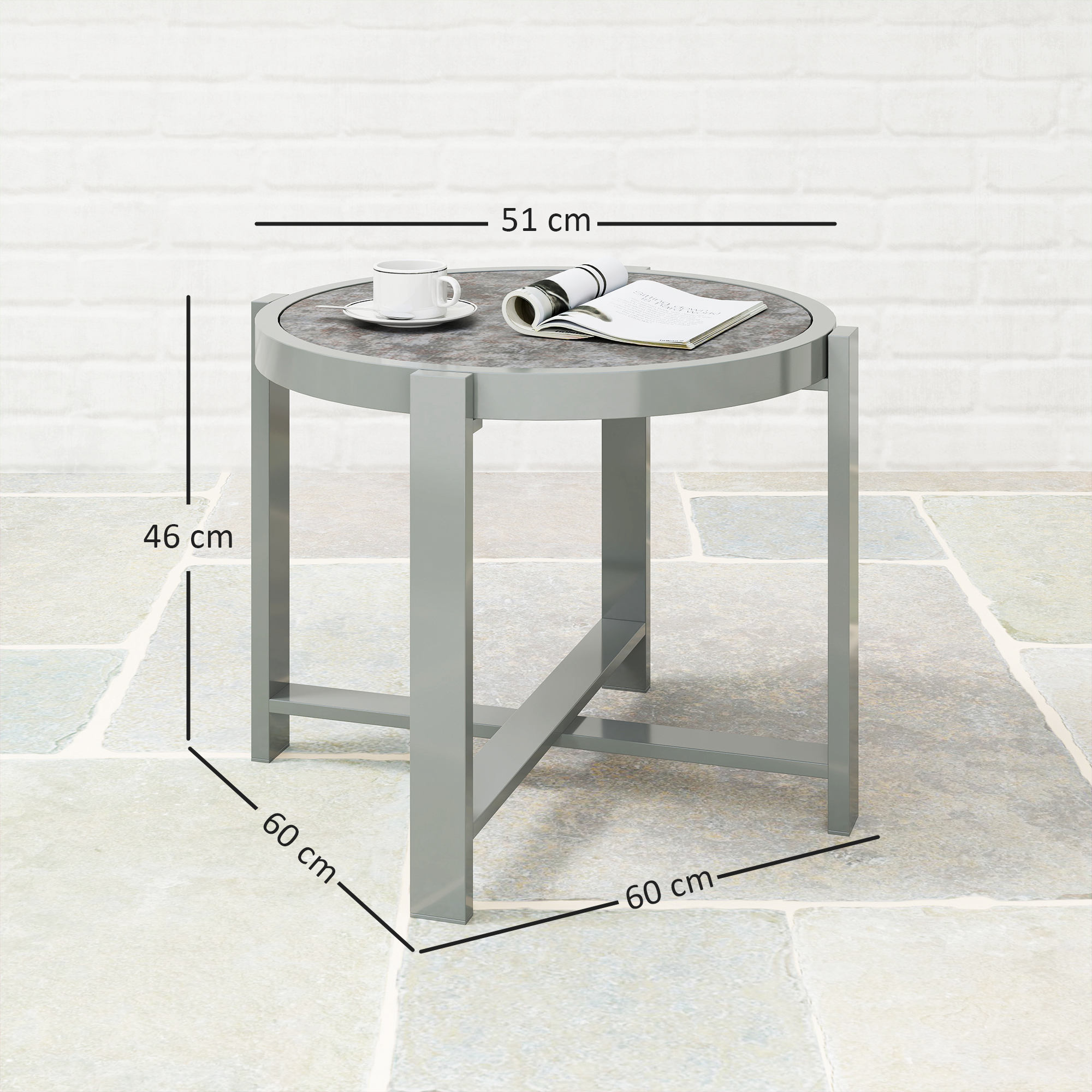 Outsunny Bijzettafel Tuin Weerbestendige Tuintafel Met Gietaluminiumframe Rond 60kg Belastbaar O60x52 5h Cm~24est32kptg01