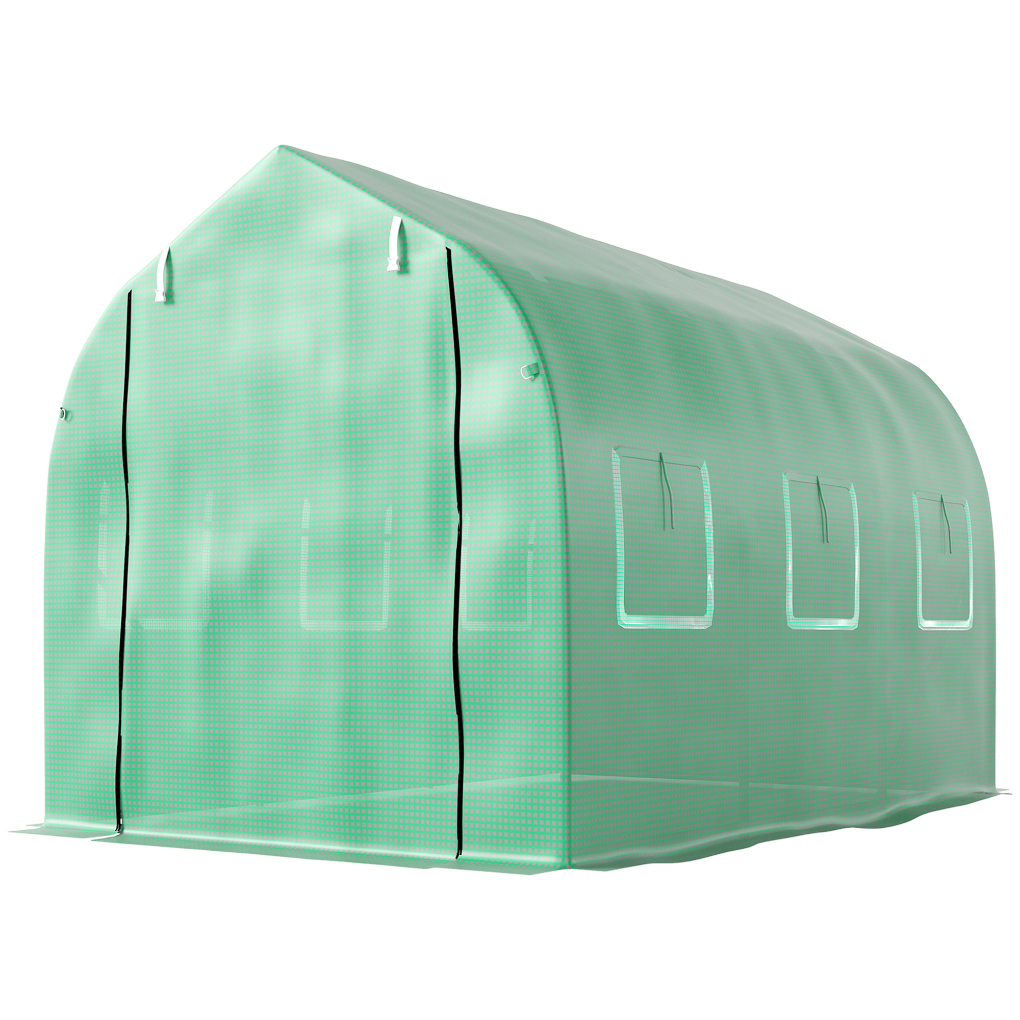 Outsunny Serre de jardin tunnel serres tunnel 6 m² avec 6 fenêtres porte à fermeture éclair toile PE structure fer galvanisé vert